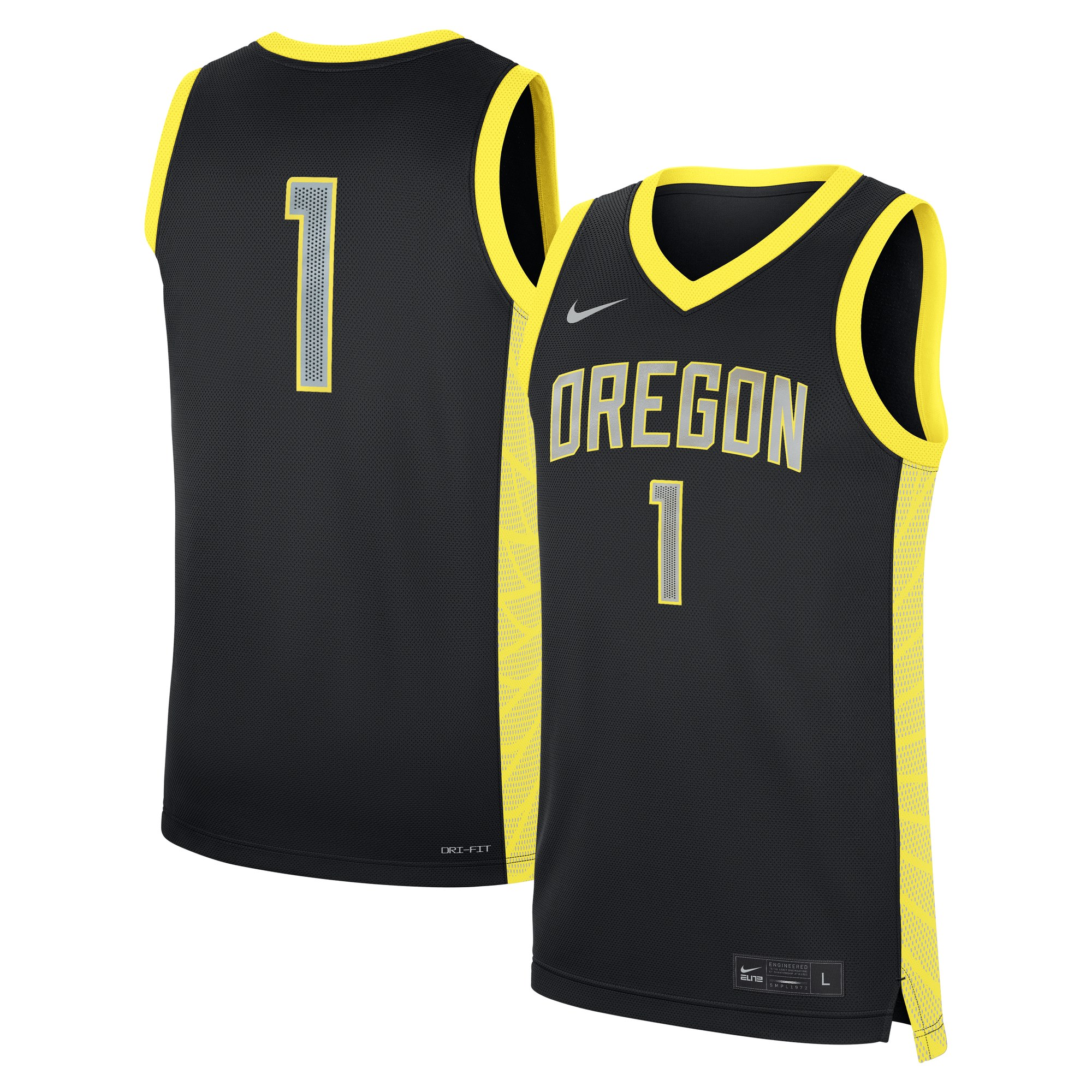 Oregon Ducks #1 Alternate Basketball Jersey Black - front and back view
