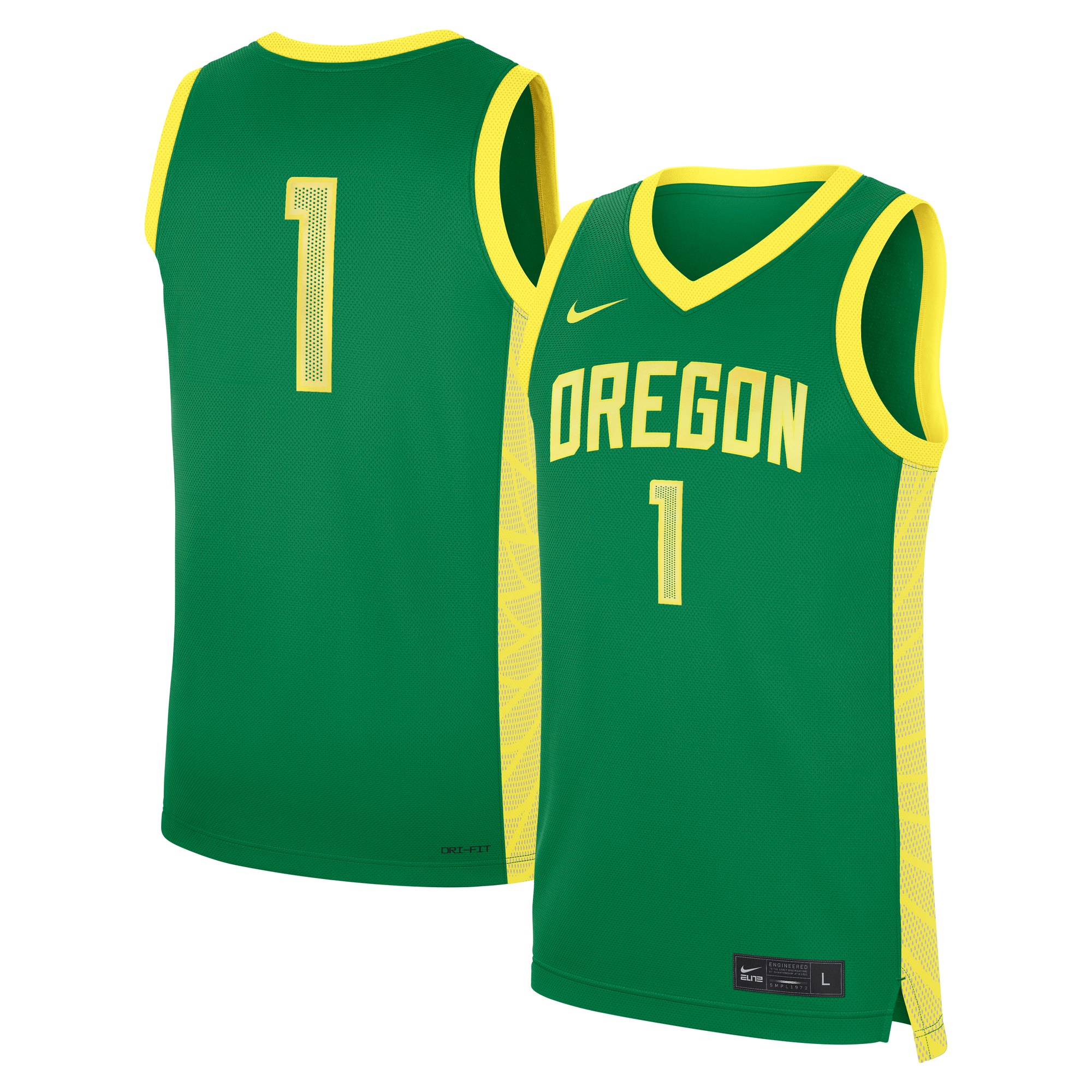 Oregon Ducks #1 Road Basketball Jersey Green - front and back view
