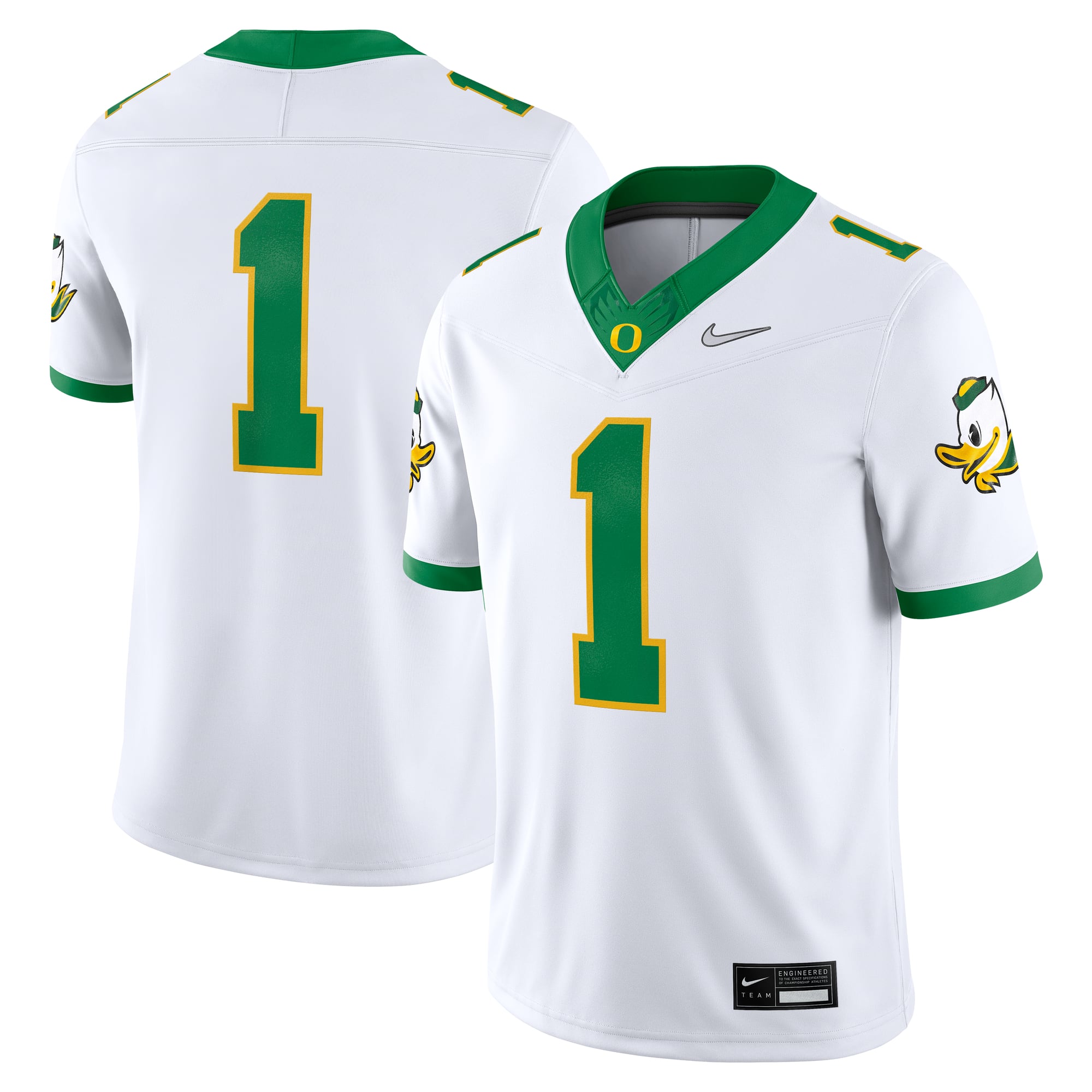 Oregon Ducks Alternate Jersey White - front and back view