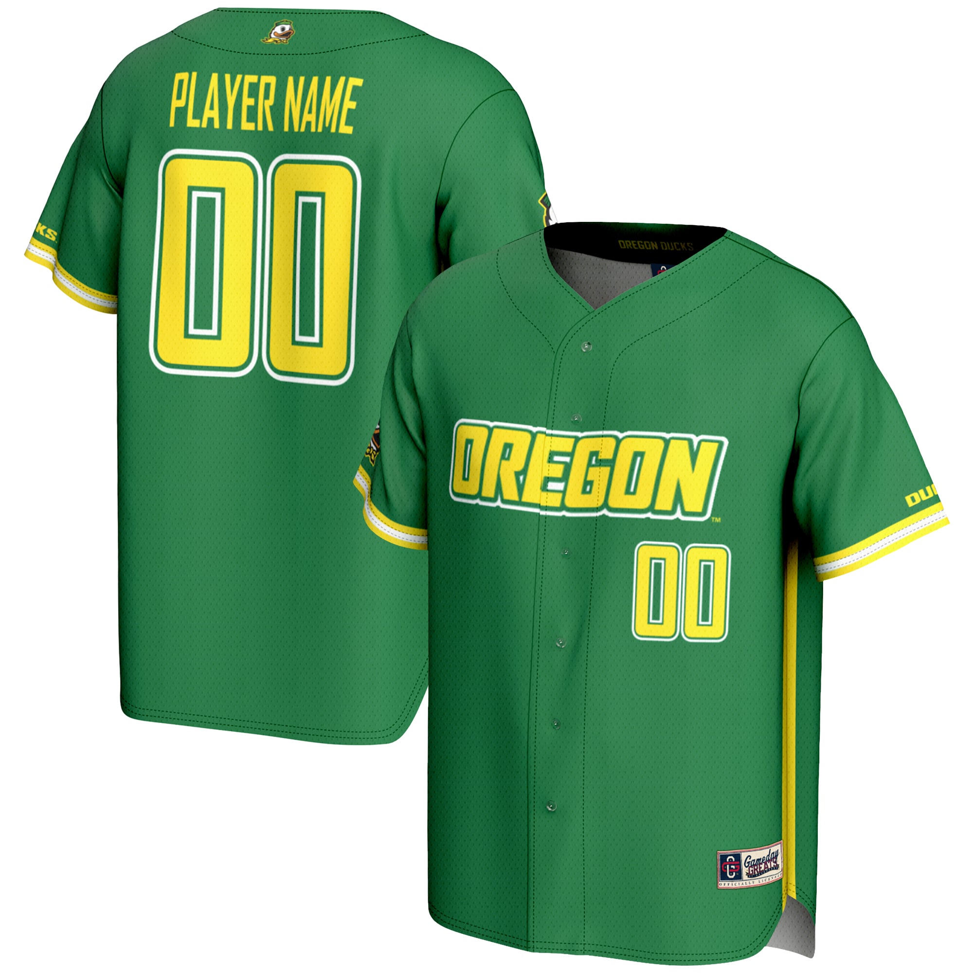 Oregon Ducks Lightweight Baseball Jersey Green - front and back view