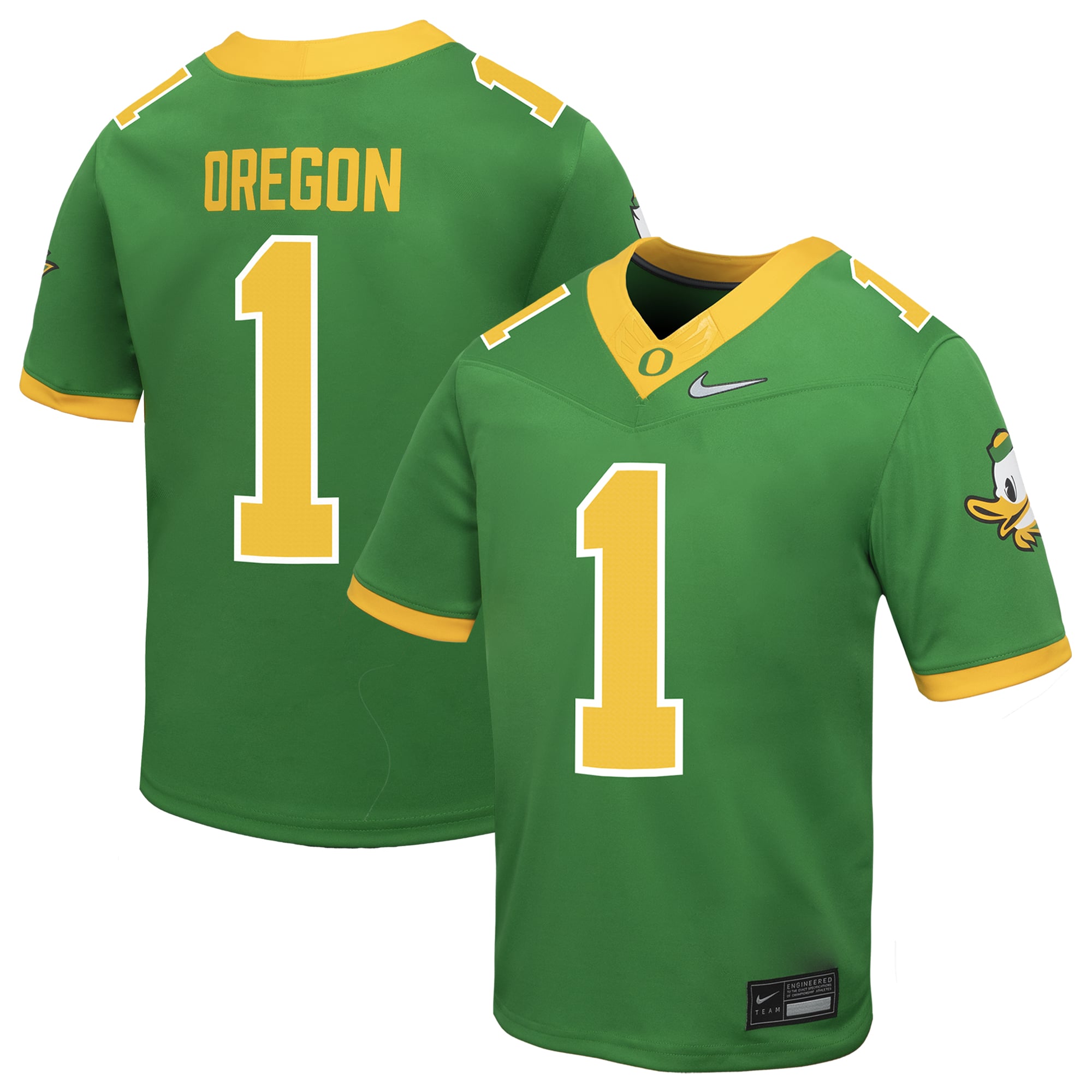 #1 Oregon Ducks Toddler Alternate Jersey Apple Green - front and back view