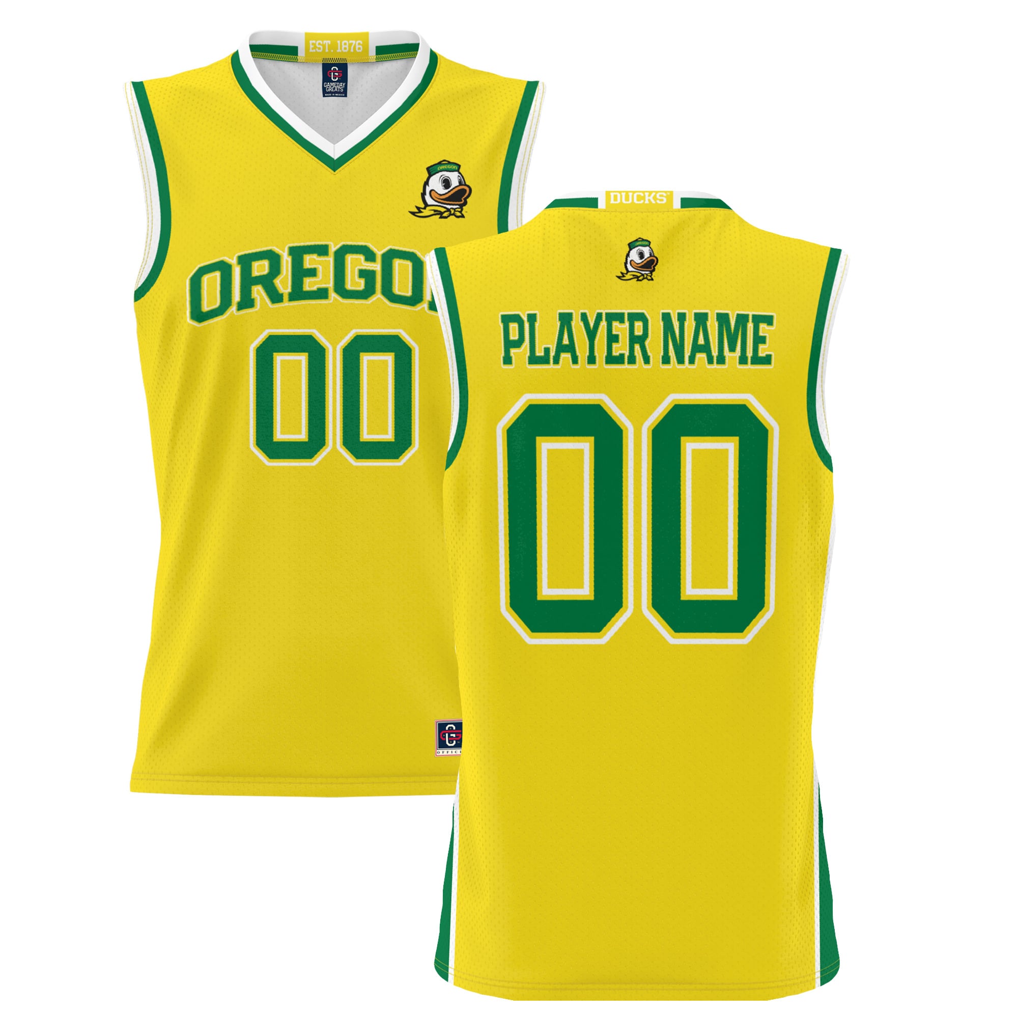 Oregon Ducks Unisex Lightweight Women's Basketball Jersey Yellow - front and back view