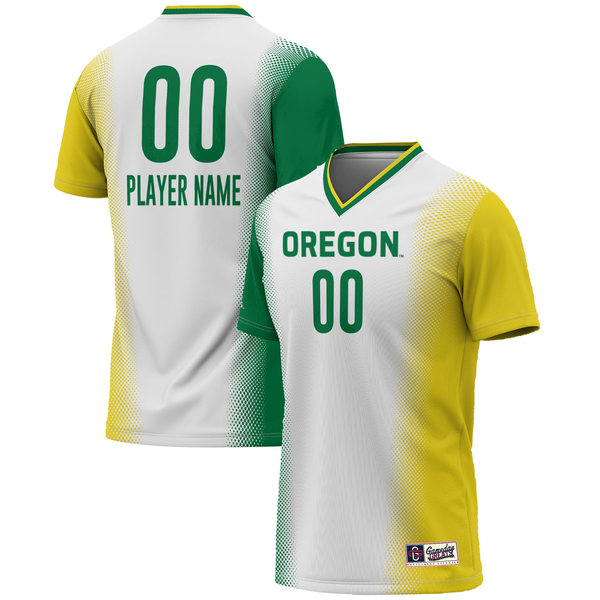 Oregon Ducks Youth Lightweight Women's Soccer Jersey White - front and back view