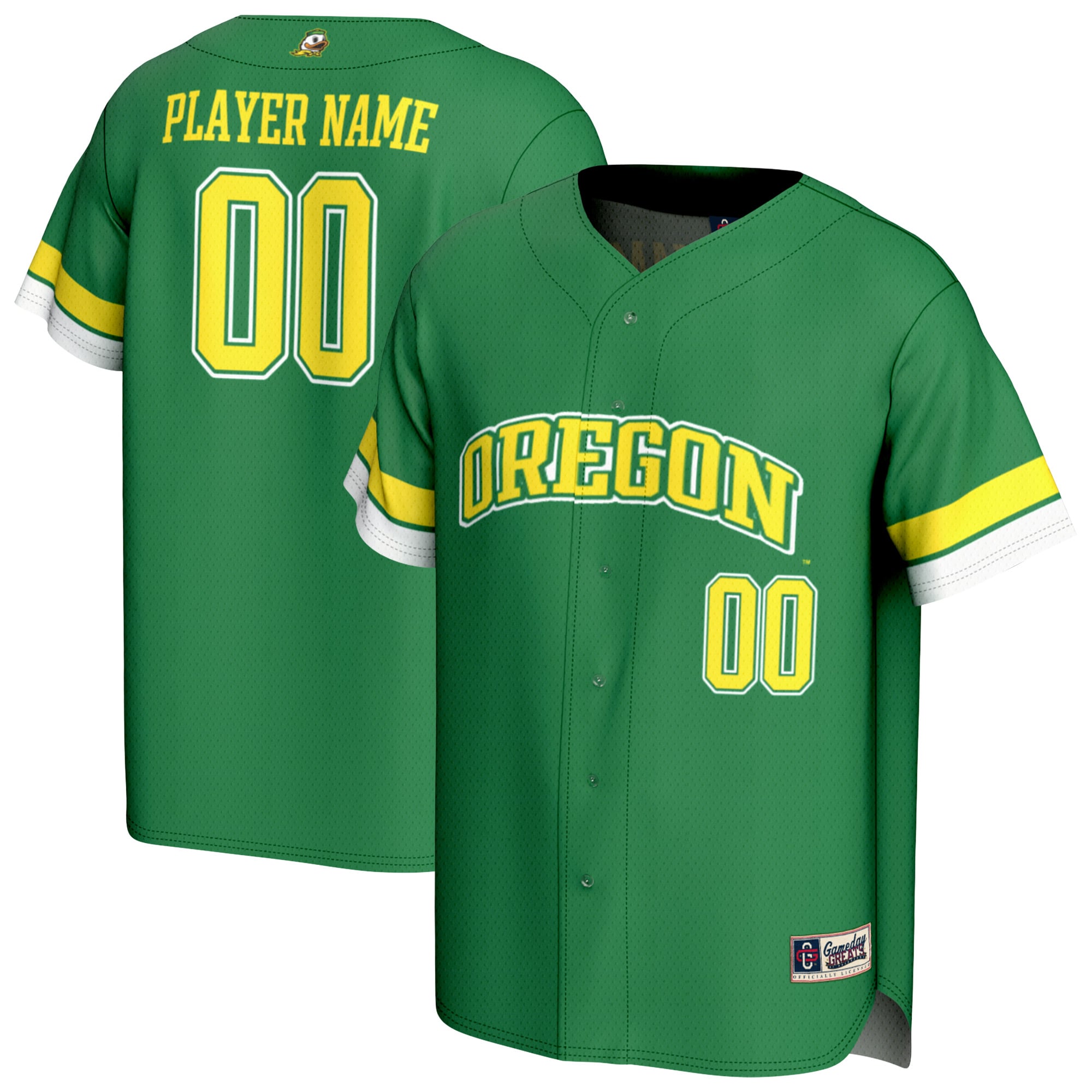 Oregon Ducks Unisex Personalized Collegiate Baseball Fashion Jersey Green - front and back view