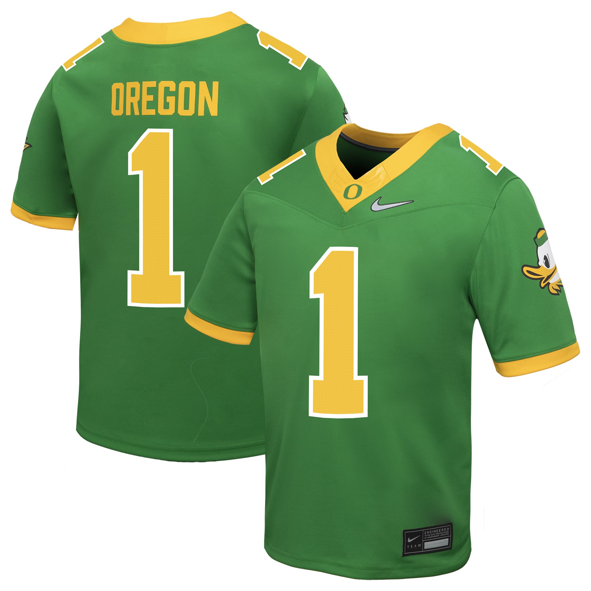 #1 Oregon Ducks Youth Alternate Football Jersey Apple Green - front and back view