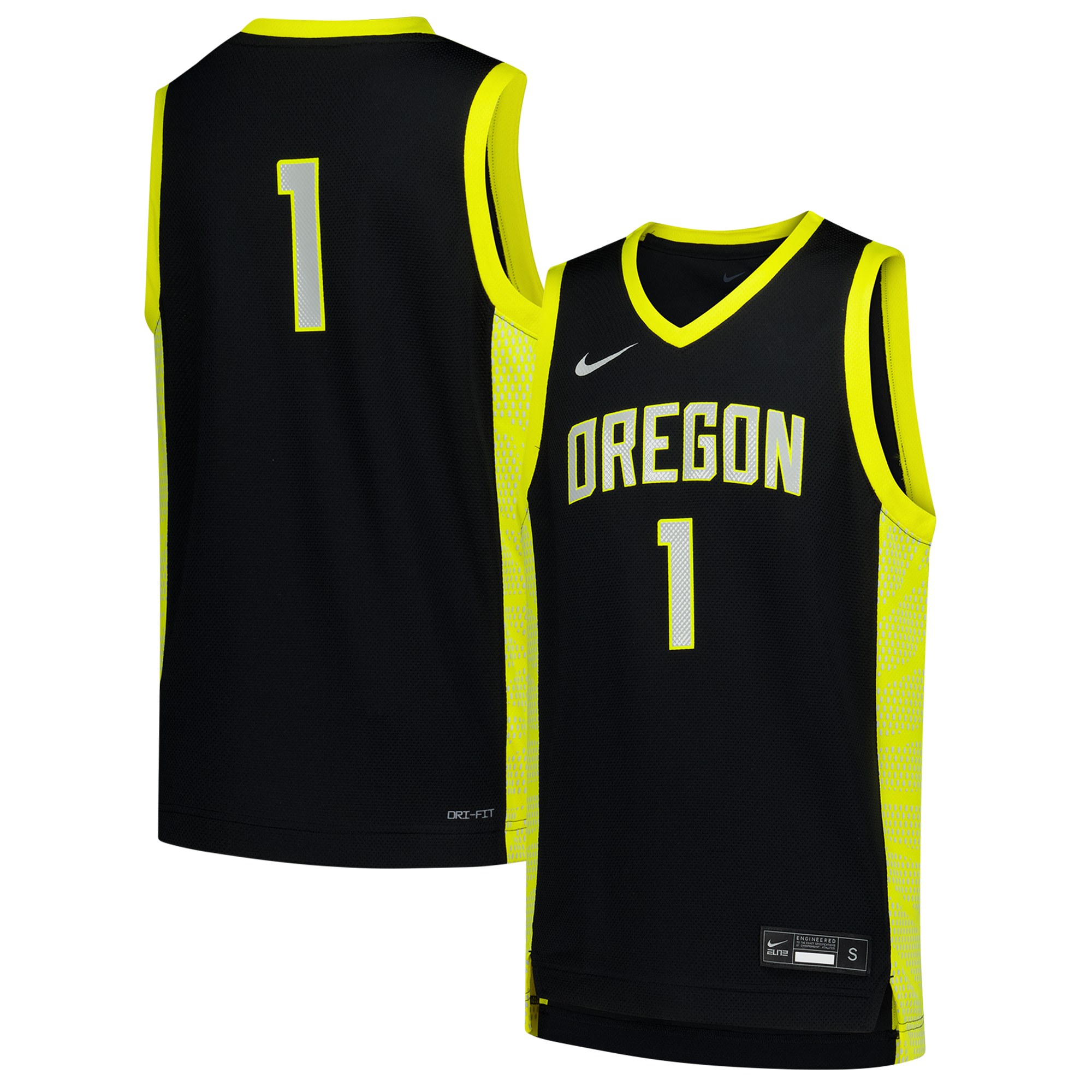 #1 Oregon Ducks Youth Basketball Jersey Black - front and back view