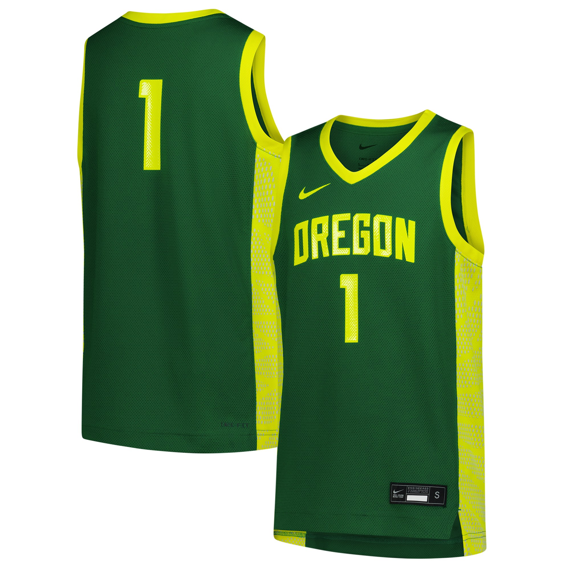 #1 Oregon Ducks Youth Basketball Jersey Green - front and back view