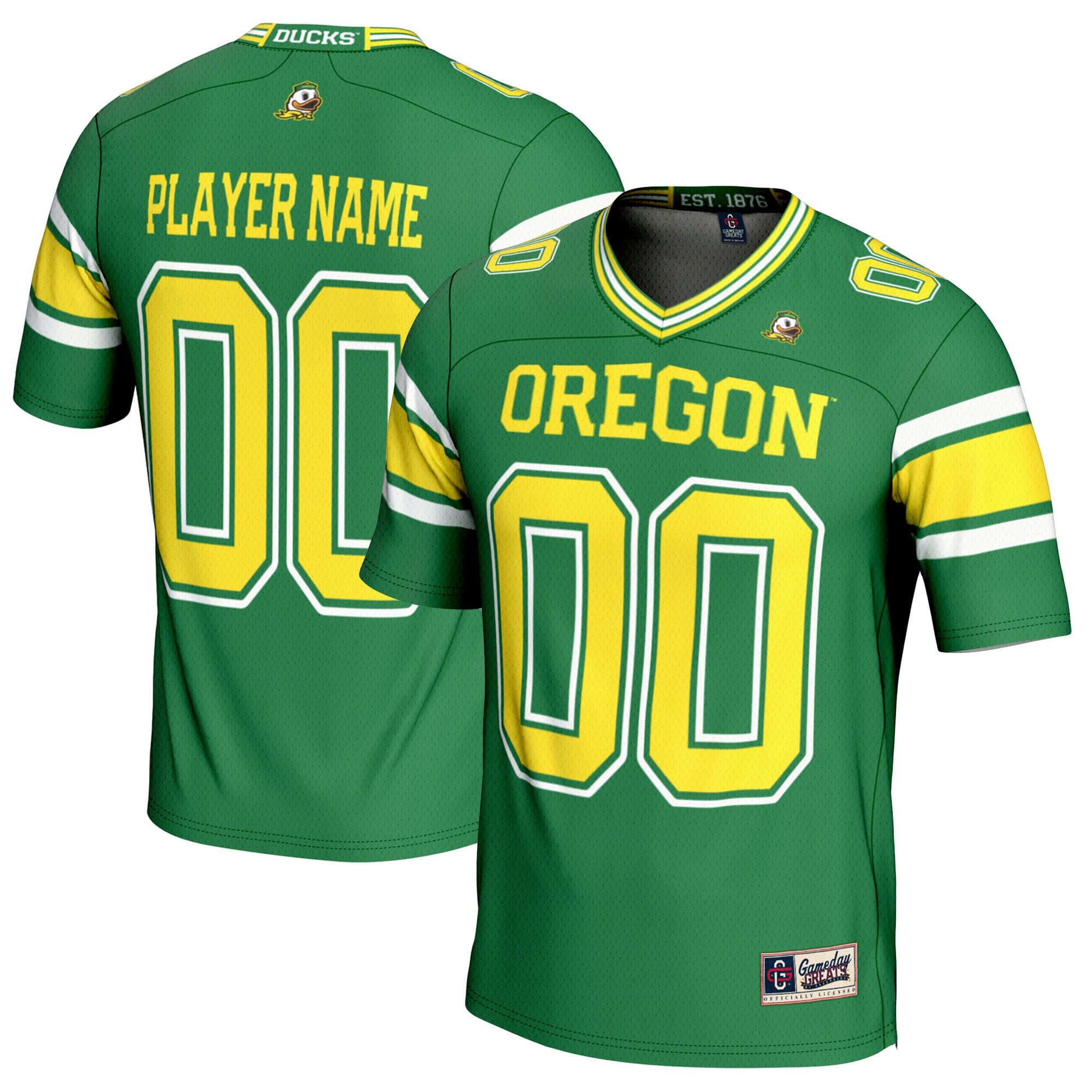 Oregon Ducks Youth Football Jersey Green - front and back view