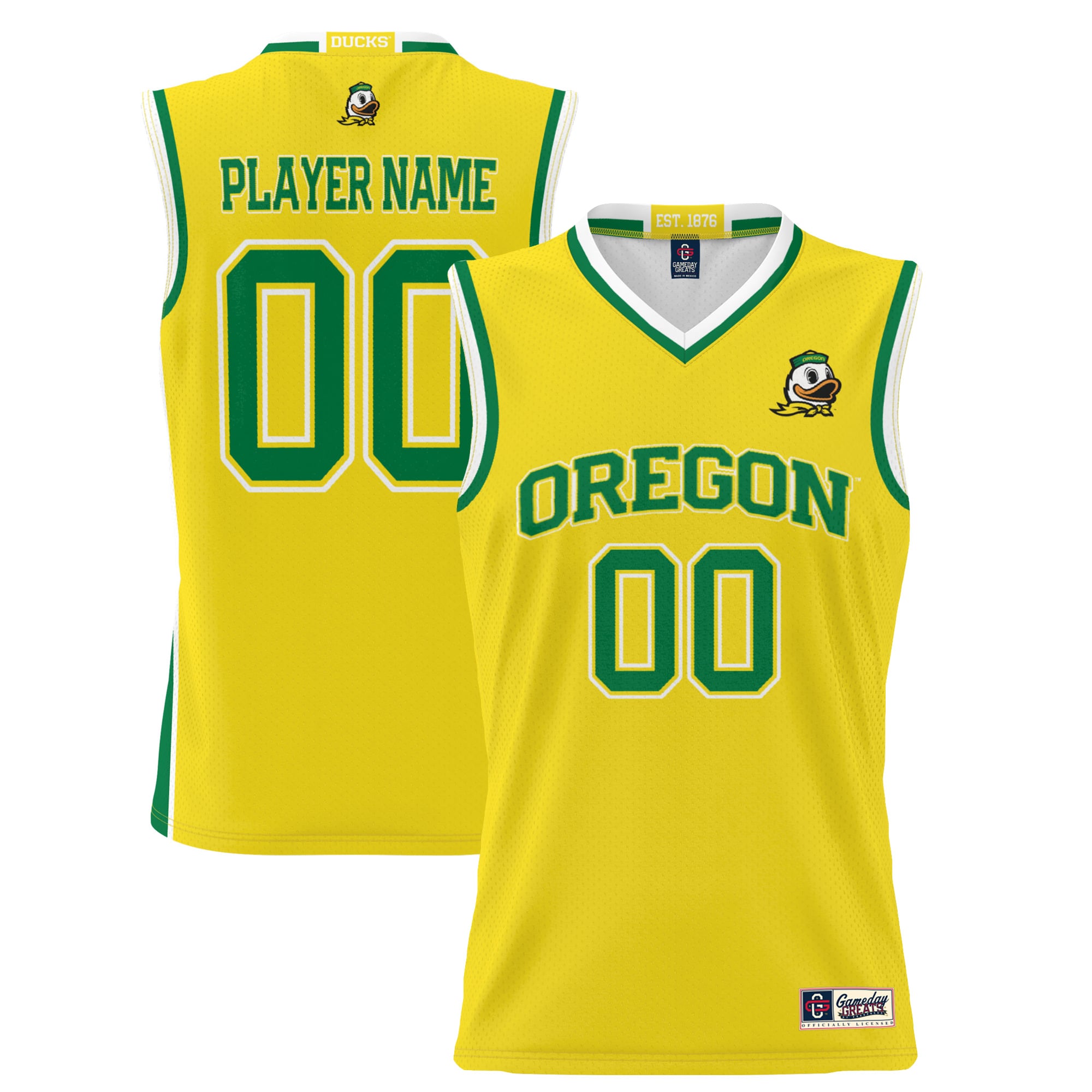 Oregon Ducks Youth Lightweight Women's Basketball Jersey Yellow - front and back view