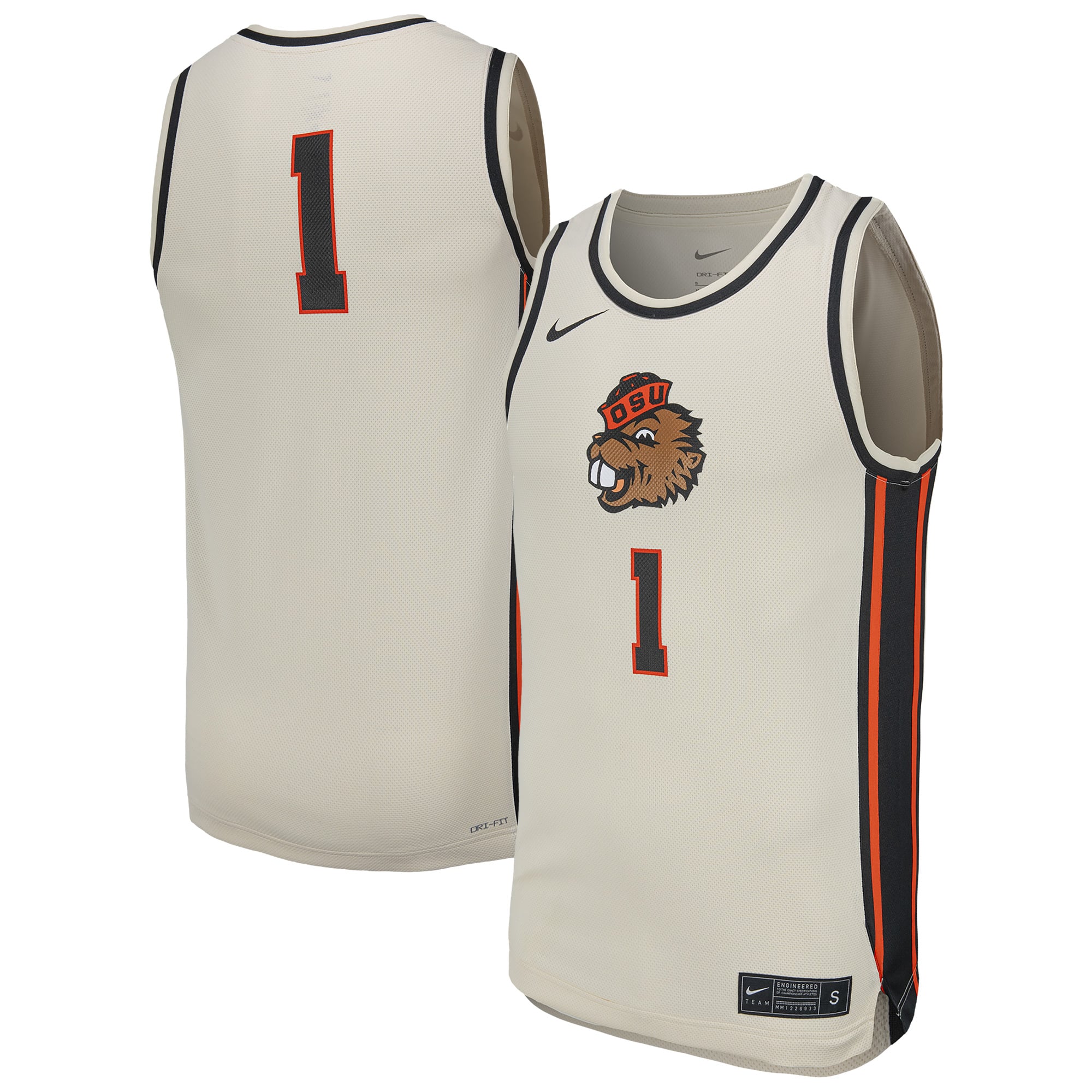 Oregon State Beavers Basketball Jersey Natural - front and back view