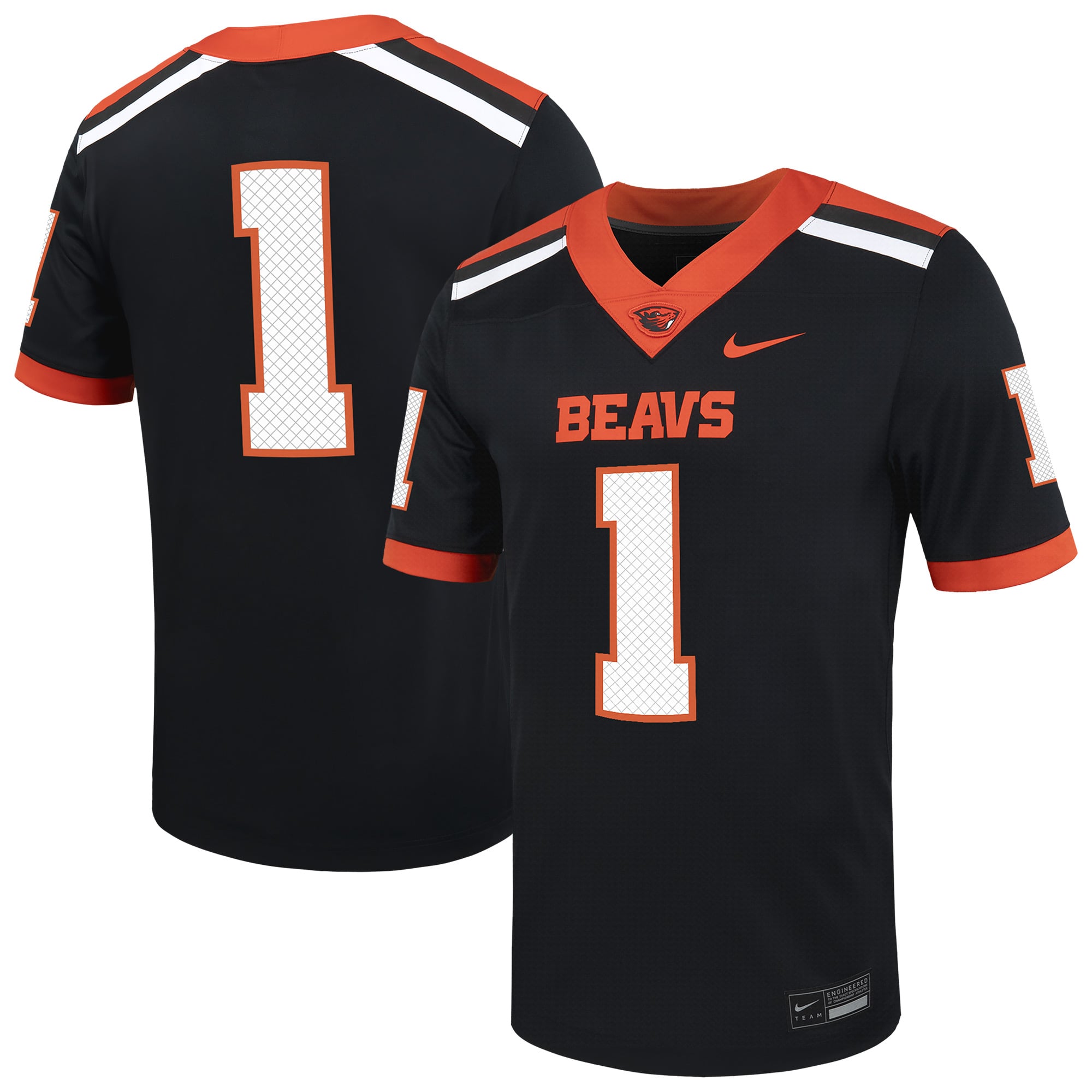 #1 Oregon State Beavers Football Jersey - Black - front and back view