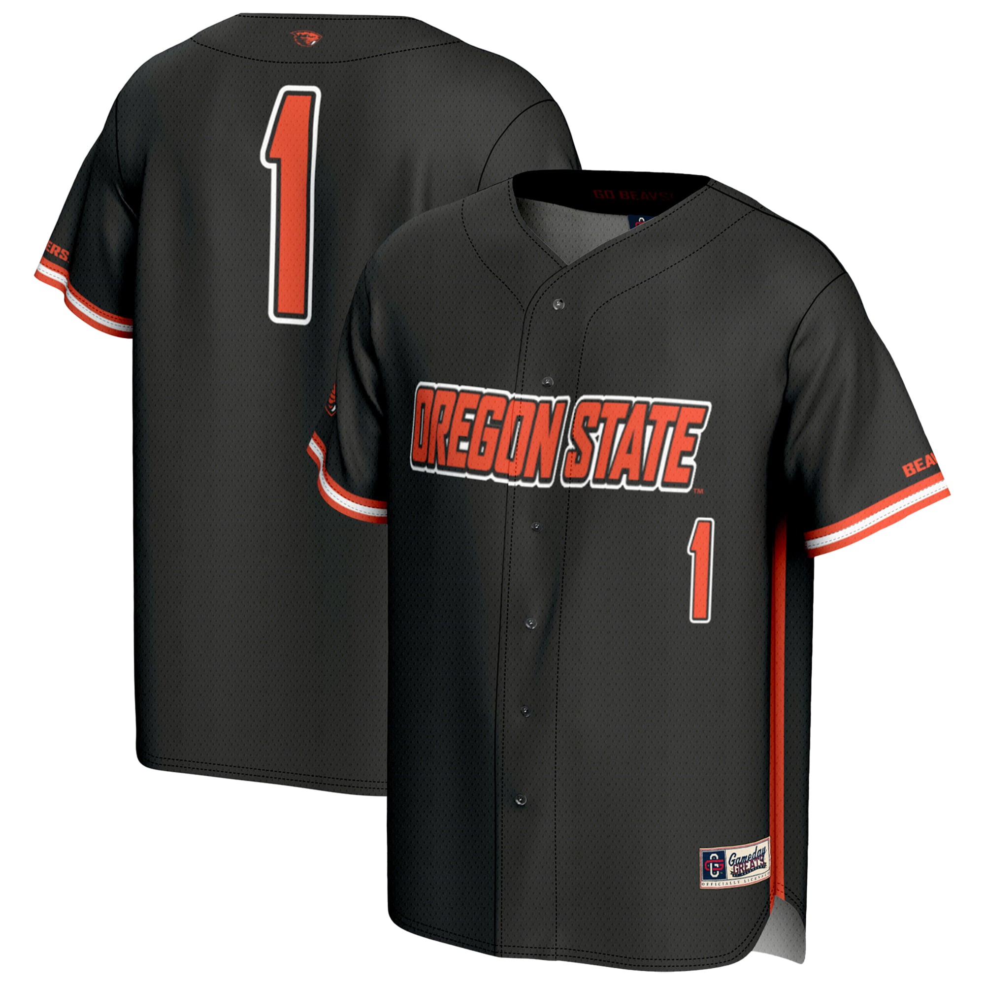 #1 Oregon State Beavers Lightweight Baseball Fashion Jersey Black - front and back view