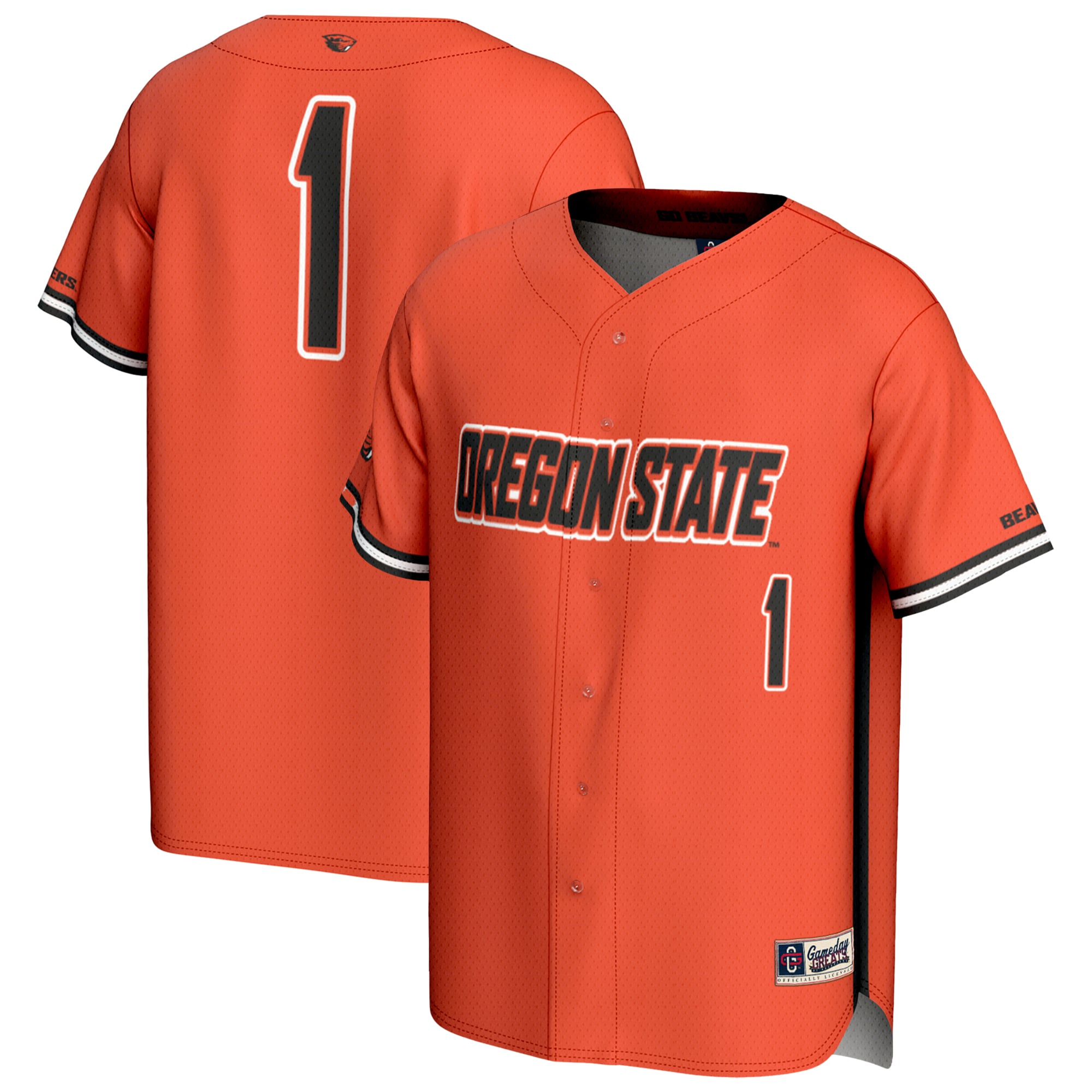 #1 Oregon State Beavers Lightweight Baseball Fashion Jersey Orange - front and back view