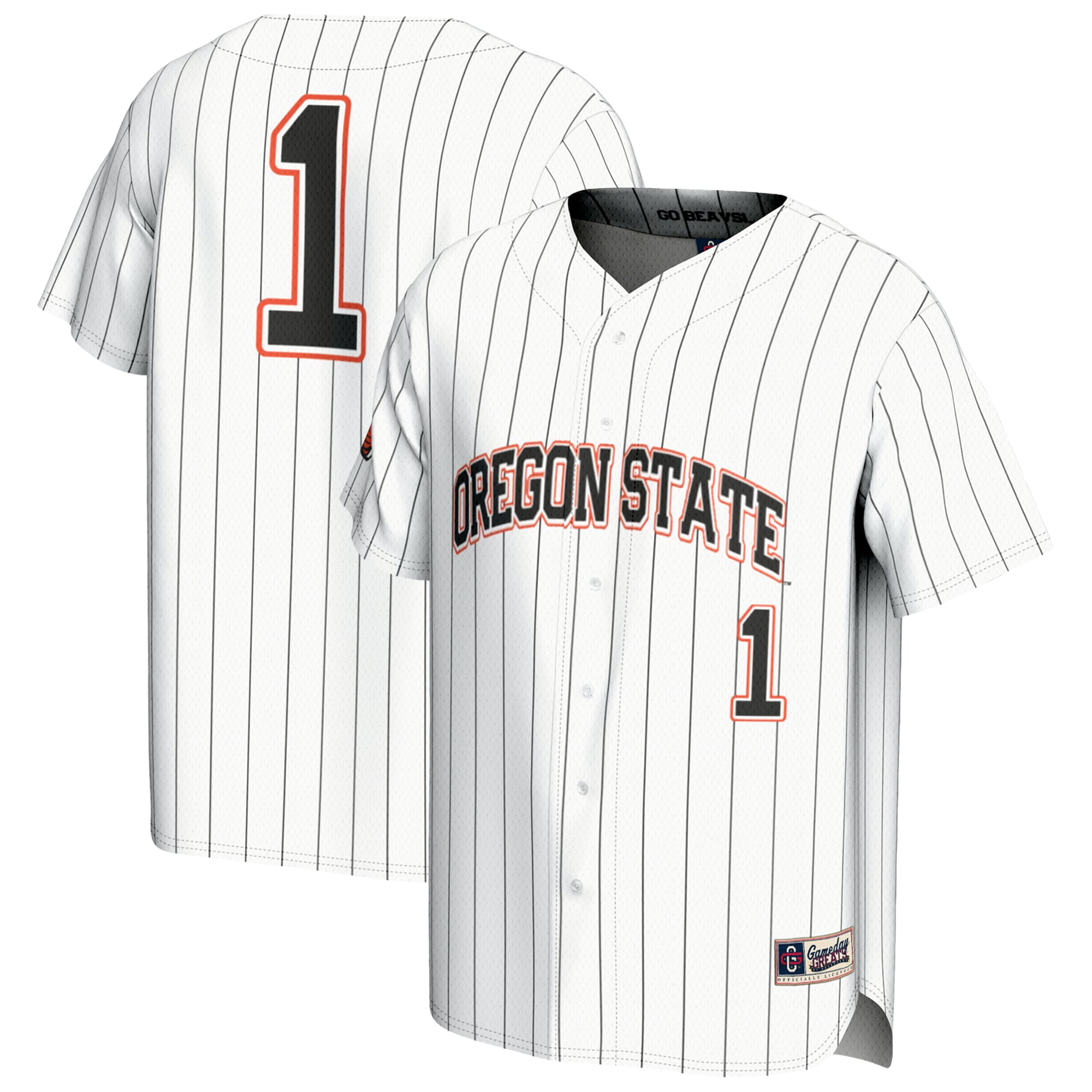 #1 Oregon State Beavers Lightweight Baseball Fashion Jersey White - front and back view