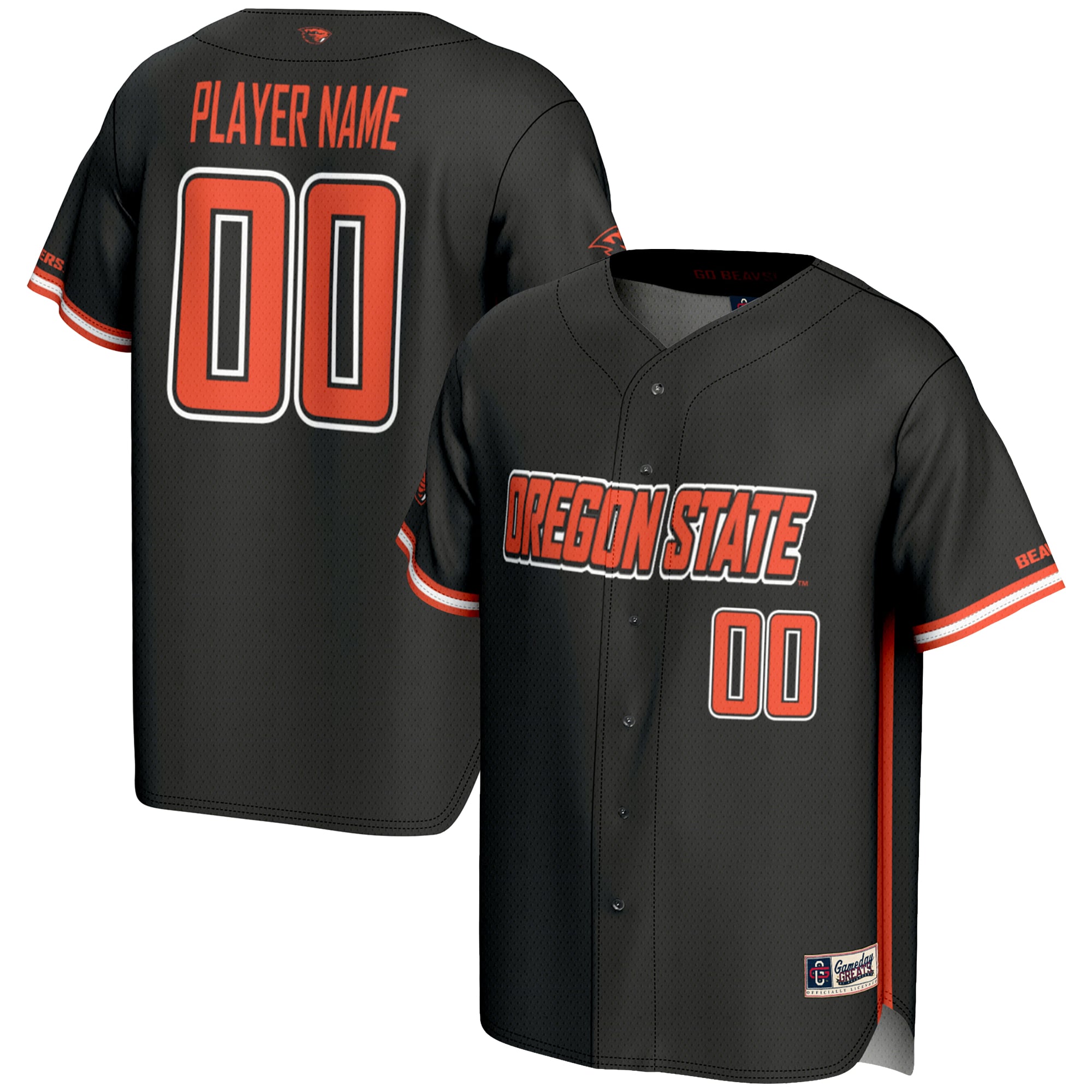 Oregon State Beavers Lightweight Baseball Jersey Black - front and back view