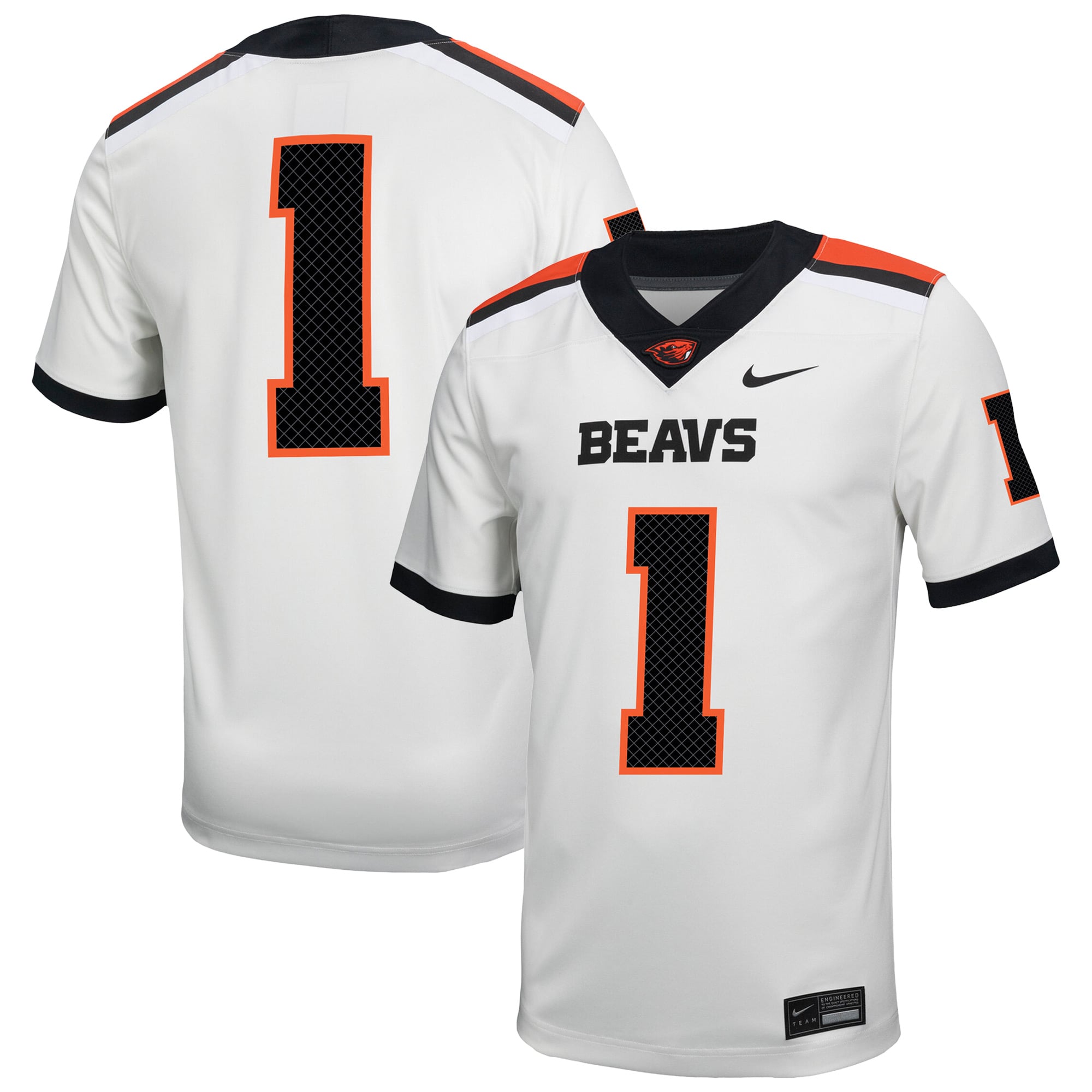 #1 Oregon State Beavers Road Football Jersey White - front and back view