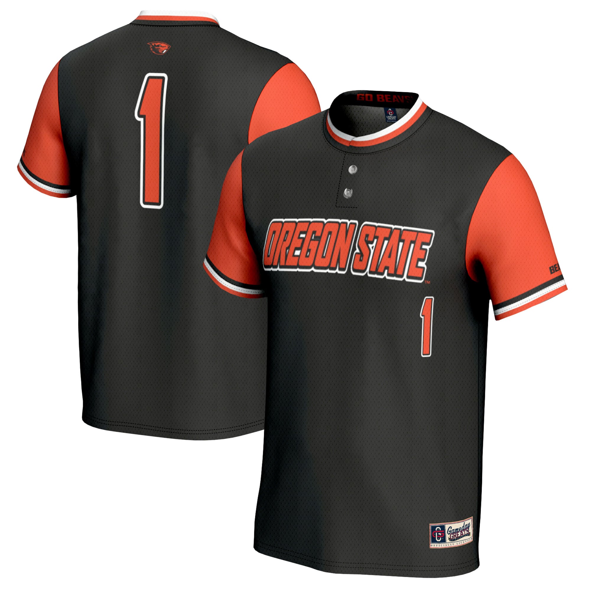 #1 Oregon State Beavers Unisex Softball Fashion Jersey Black - front and back view