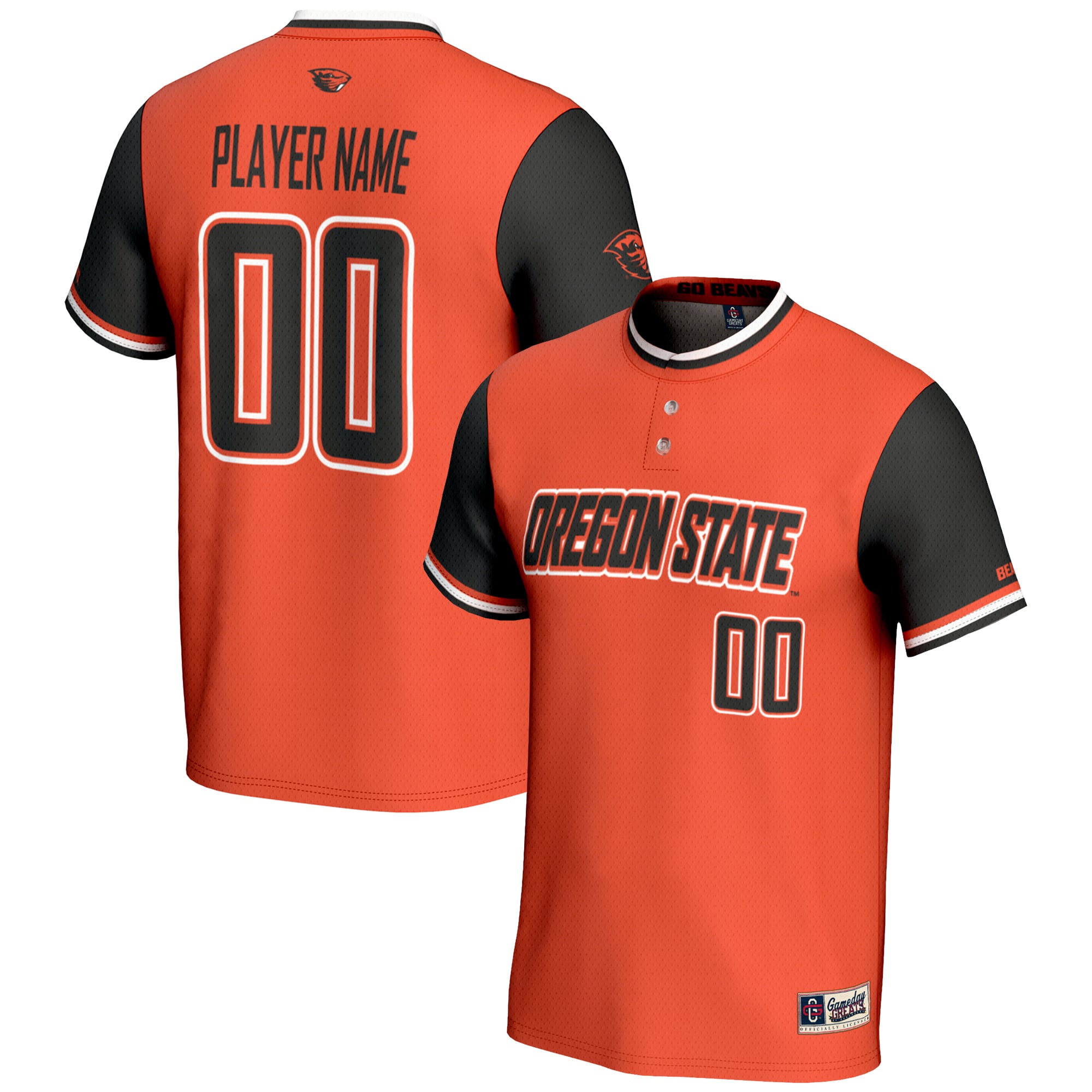 Oregon State Beavers Youth Lightweight Softball Jersey Orange - front and back view