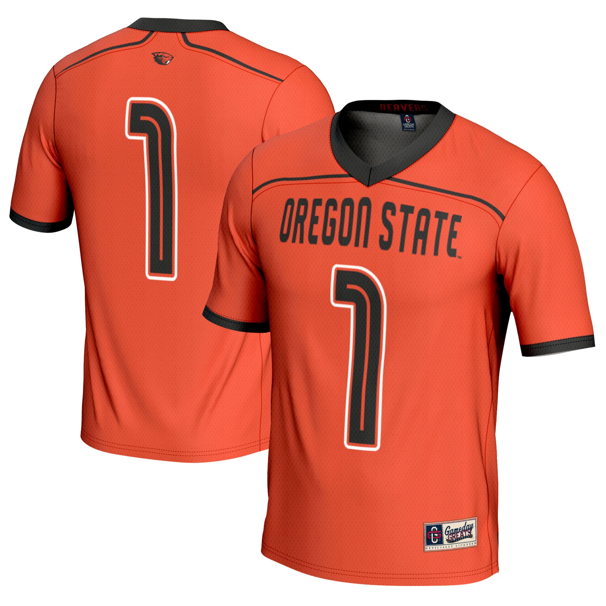 #1 Oregon State Beavers Youth Men's Lacrosse Fashion Jersey Orange - front and back view