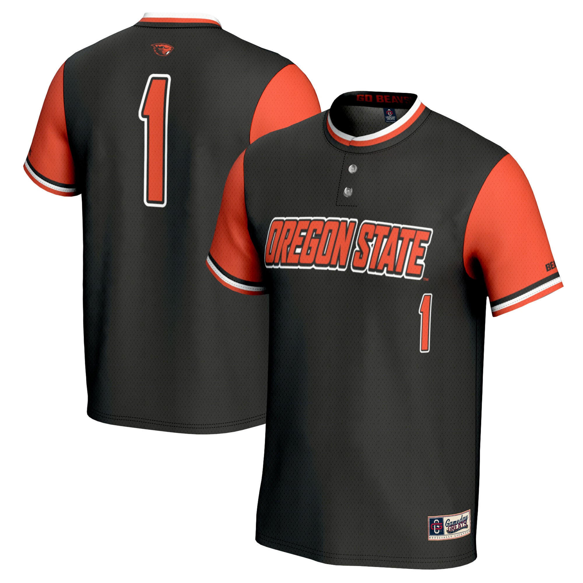 #1 Oregon State Beavers Youth Softball Fashion Jersey Black - front and back view
