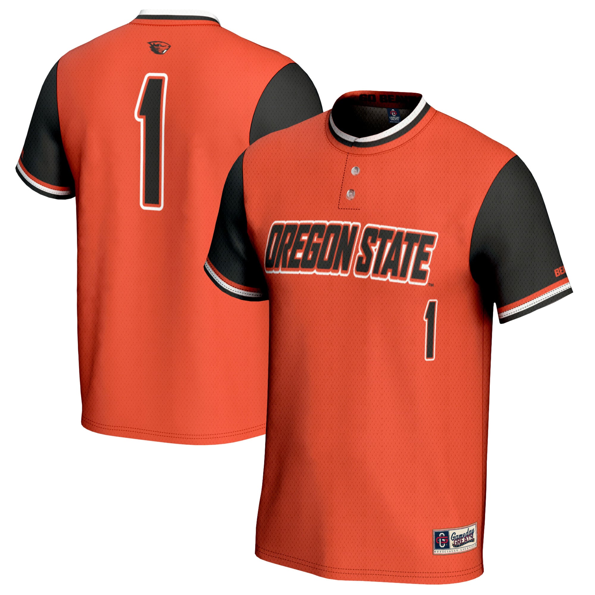 #1 Oregon State Beavers Youth Softball Fashion Jersey Orange - front and back view
