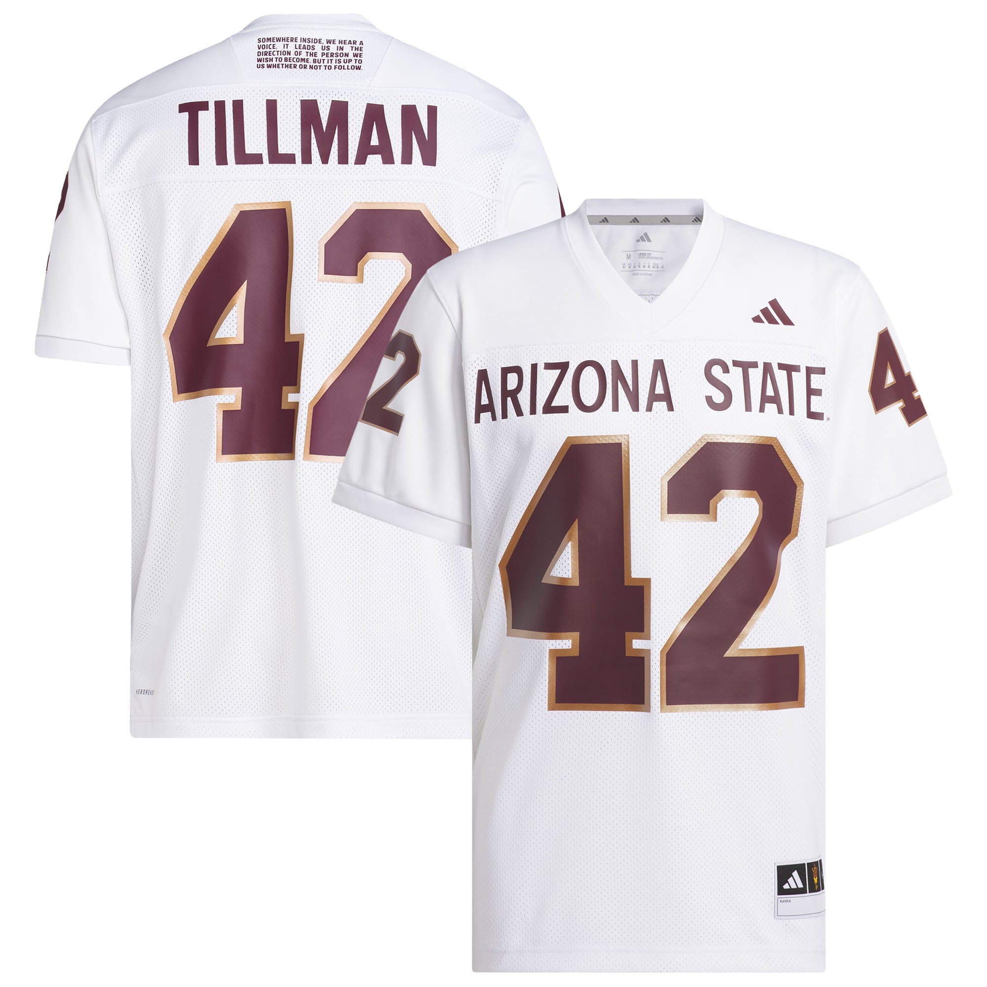 Pat Tillman #42 Arizona State Sun Devils Away Icon Football Jersey White - front and back view