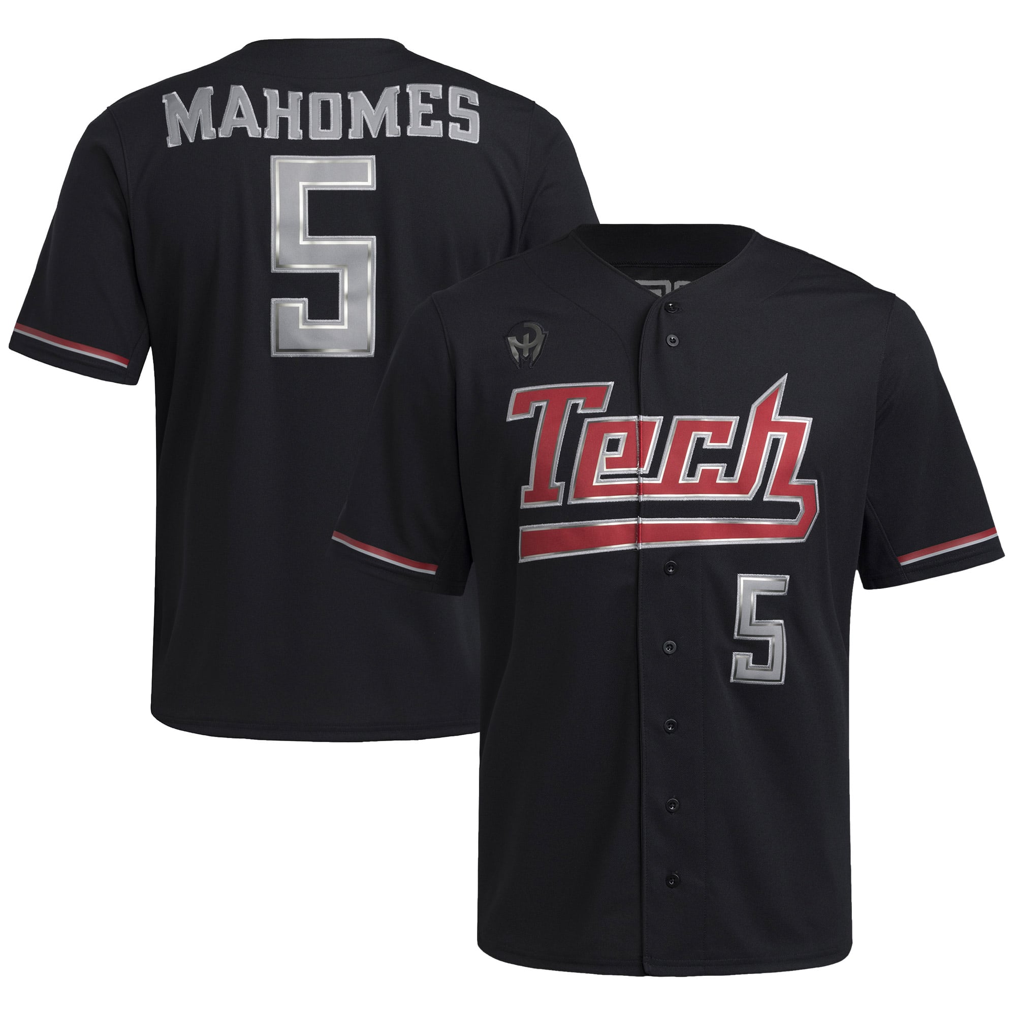 Patrick Mahomes Texas Tech Red Raiders Baseball Jersey Black - front and back view