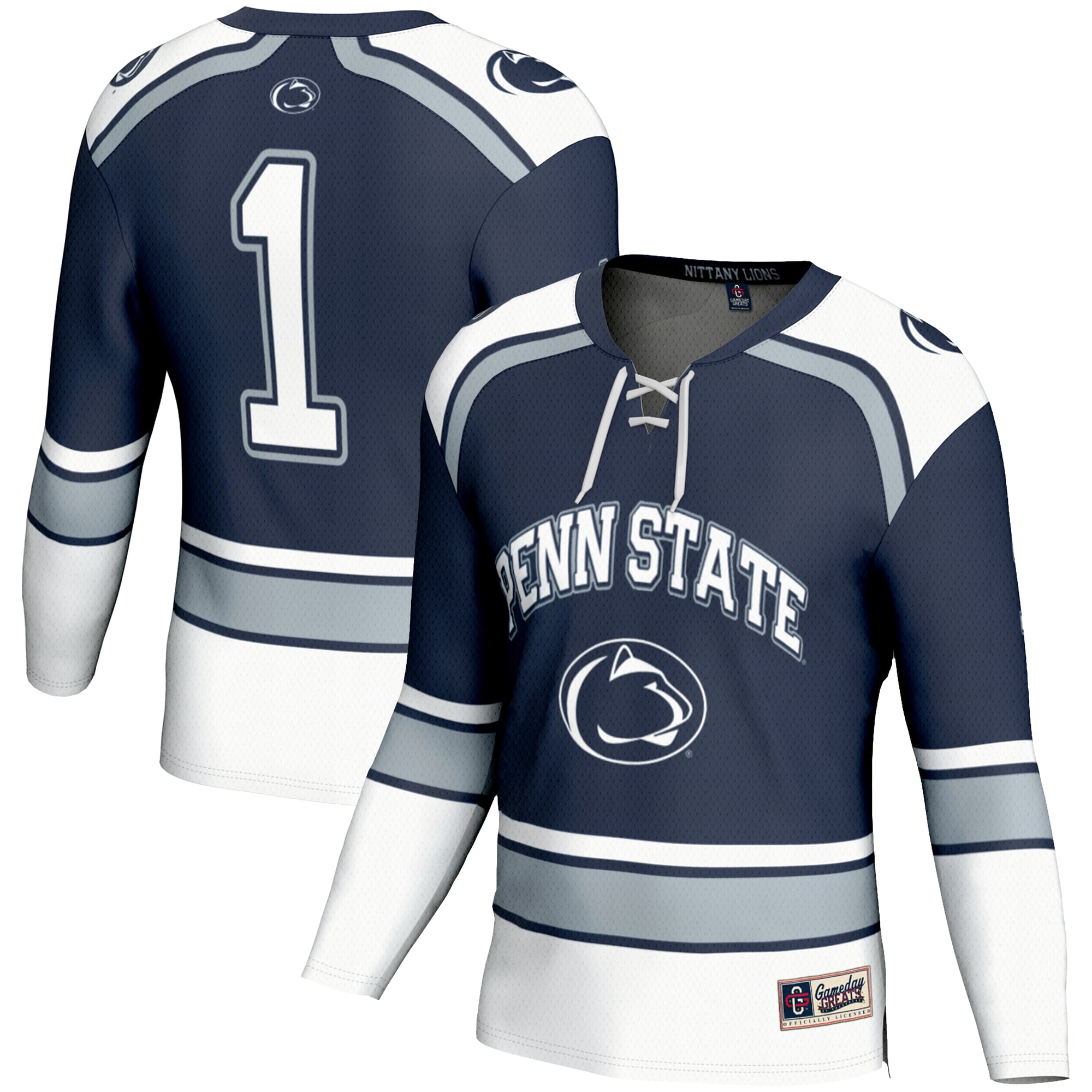 #1 Penn State Nittany Lions Hockey Jersey Navy - front and back view