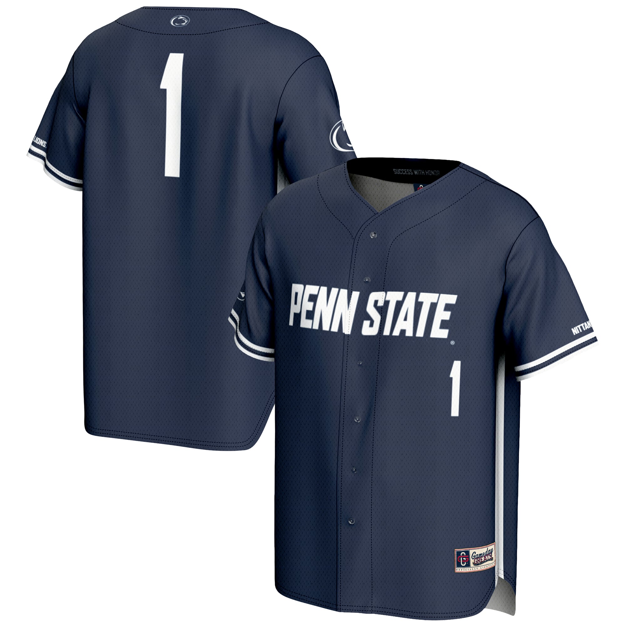 #1 Penn State Nittany Lions Lightweight Baseball Fashion Jersey Navy - front and back view