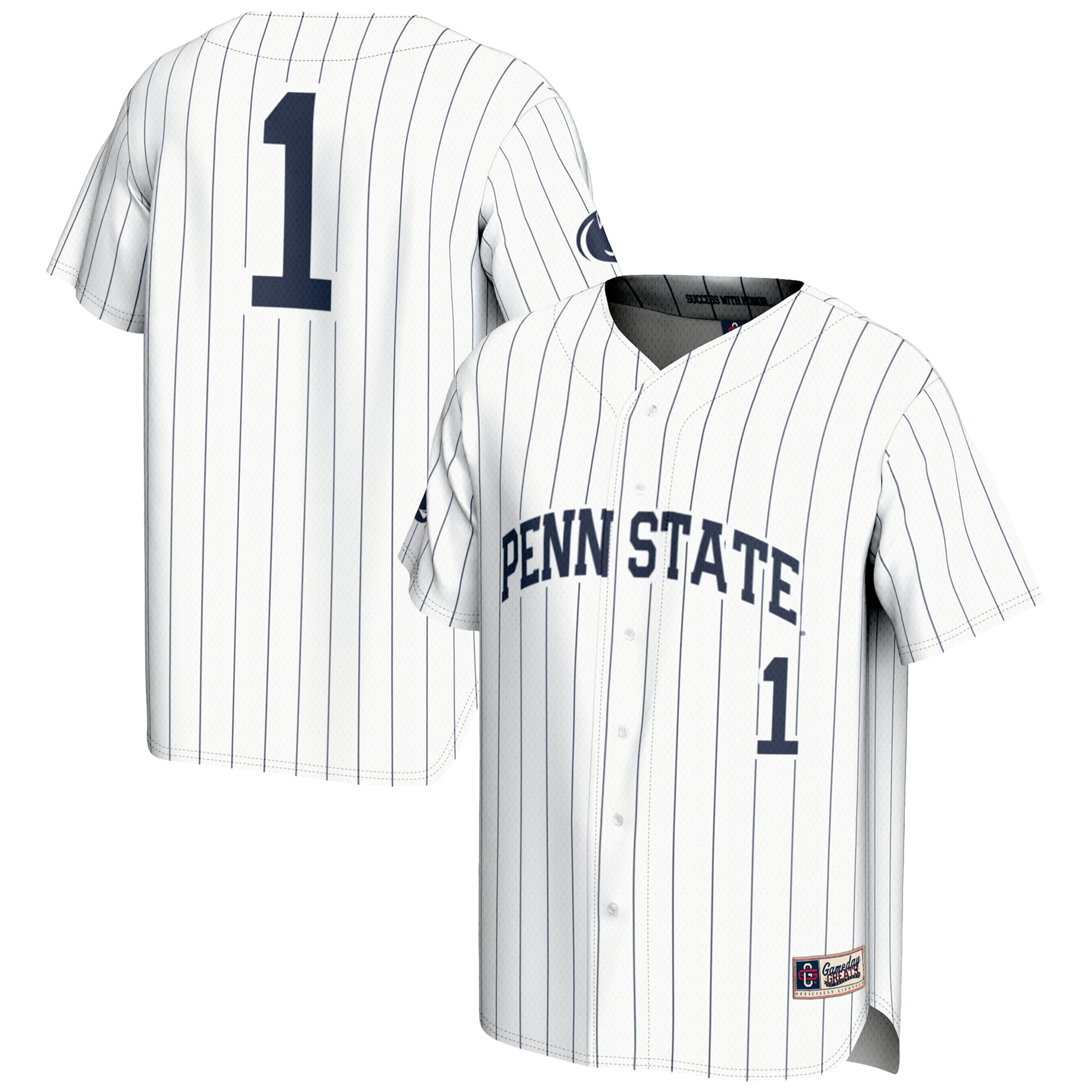#1 Penn State Nittany Lions Lightweight Baseball Fashion Jersey White - front and back view
