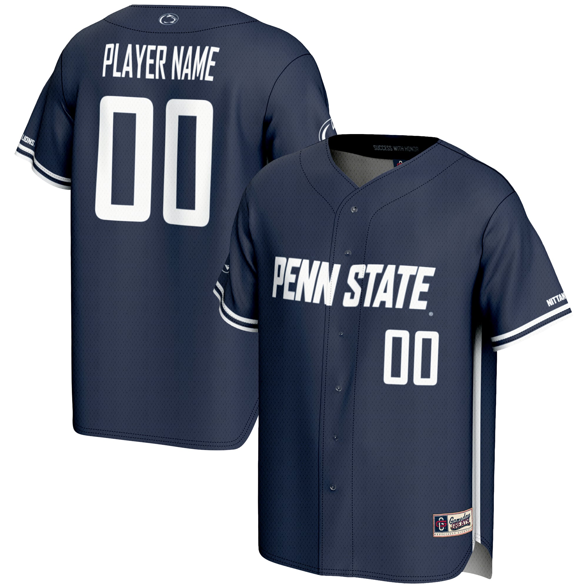 Penn State Nittany Lions Lightweight Baseball Jersey Navy - front and back view