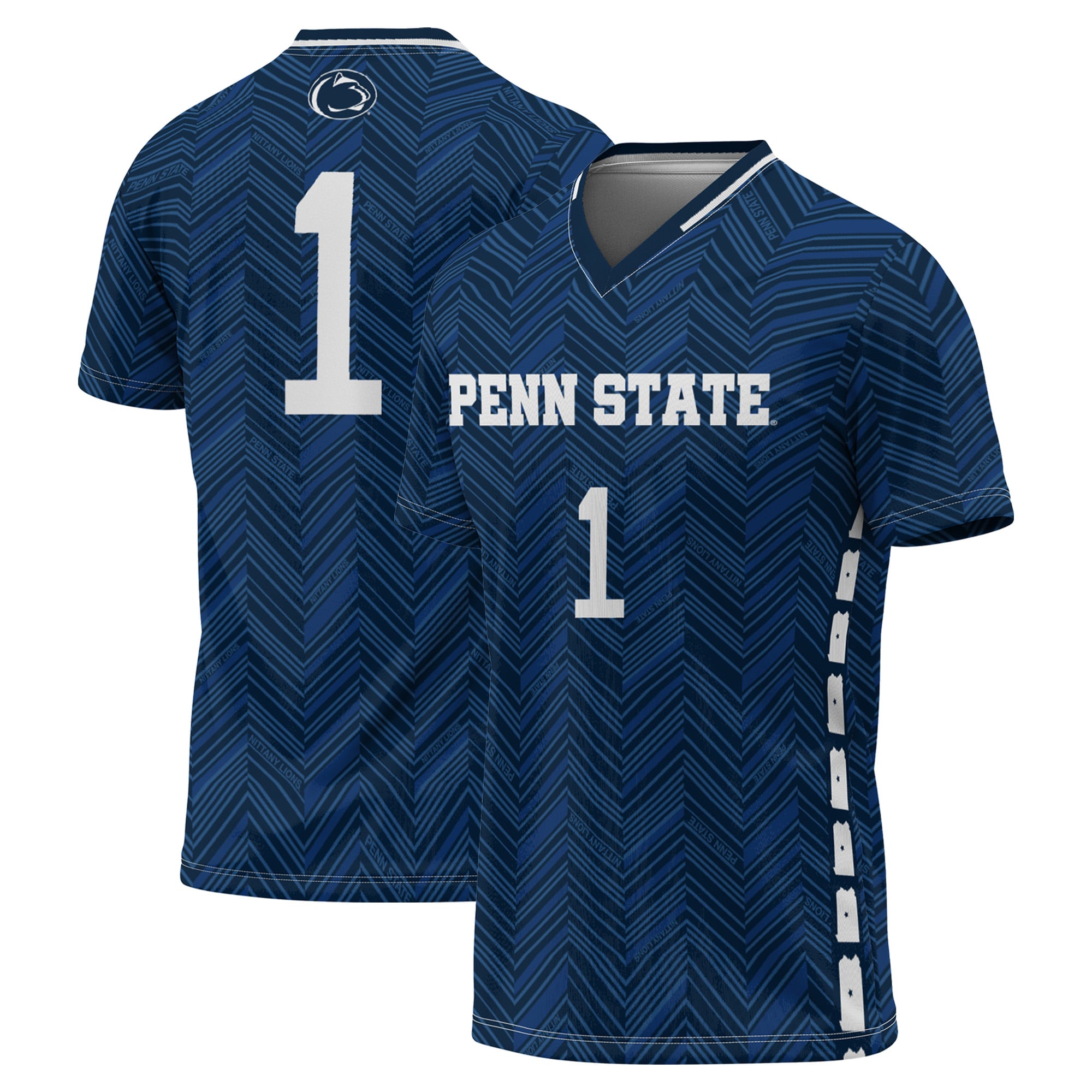 #1 Penn State Nittany Lions Lightweight Soccer Fashion Jersey Navy - front and back view