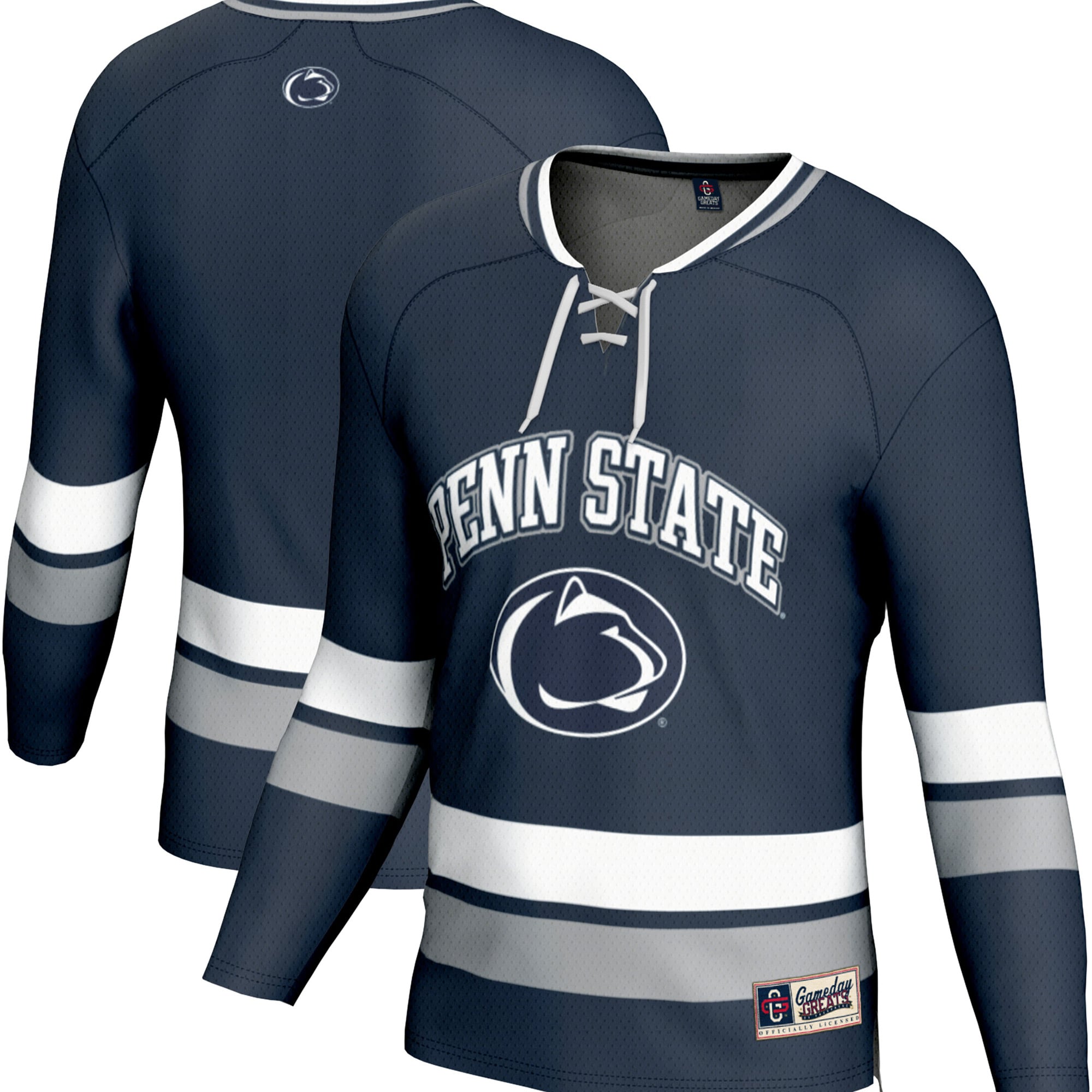 Penn State Nittany Lions Spirit Hockey Jersey Navy - front and back view
