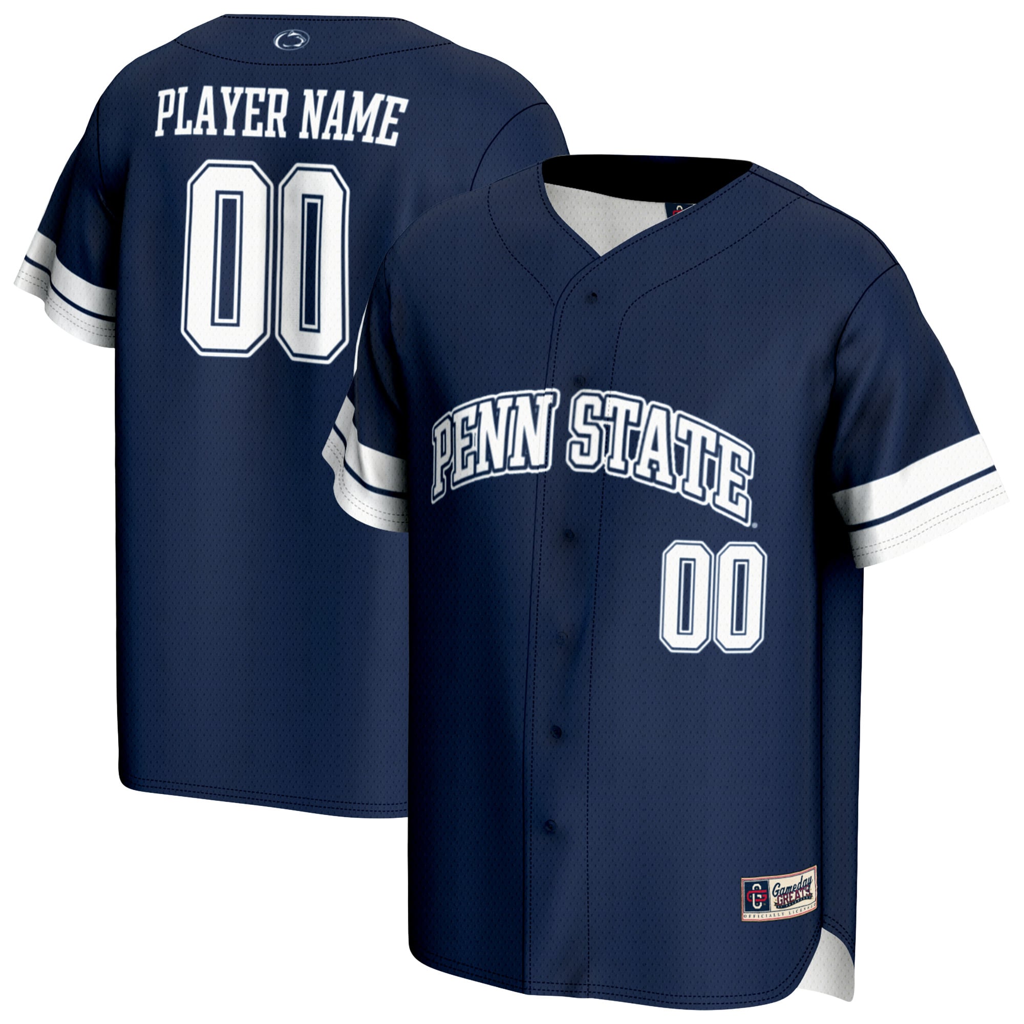 Penn State Nittany Lions Youth Lightweight Baseball Jersey Navy - front and back view