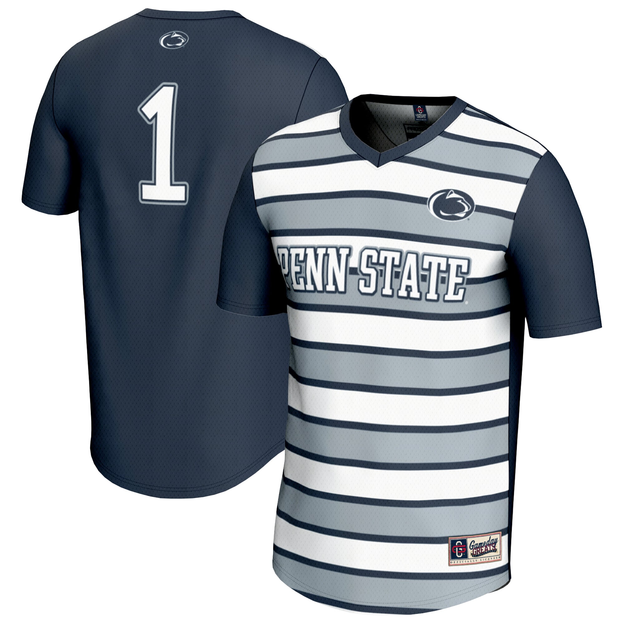 #1 Penn State Nittany Lions Unisex Lightweight Soccer Fashion Jersey Navy - front and back view