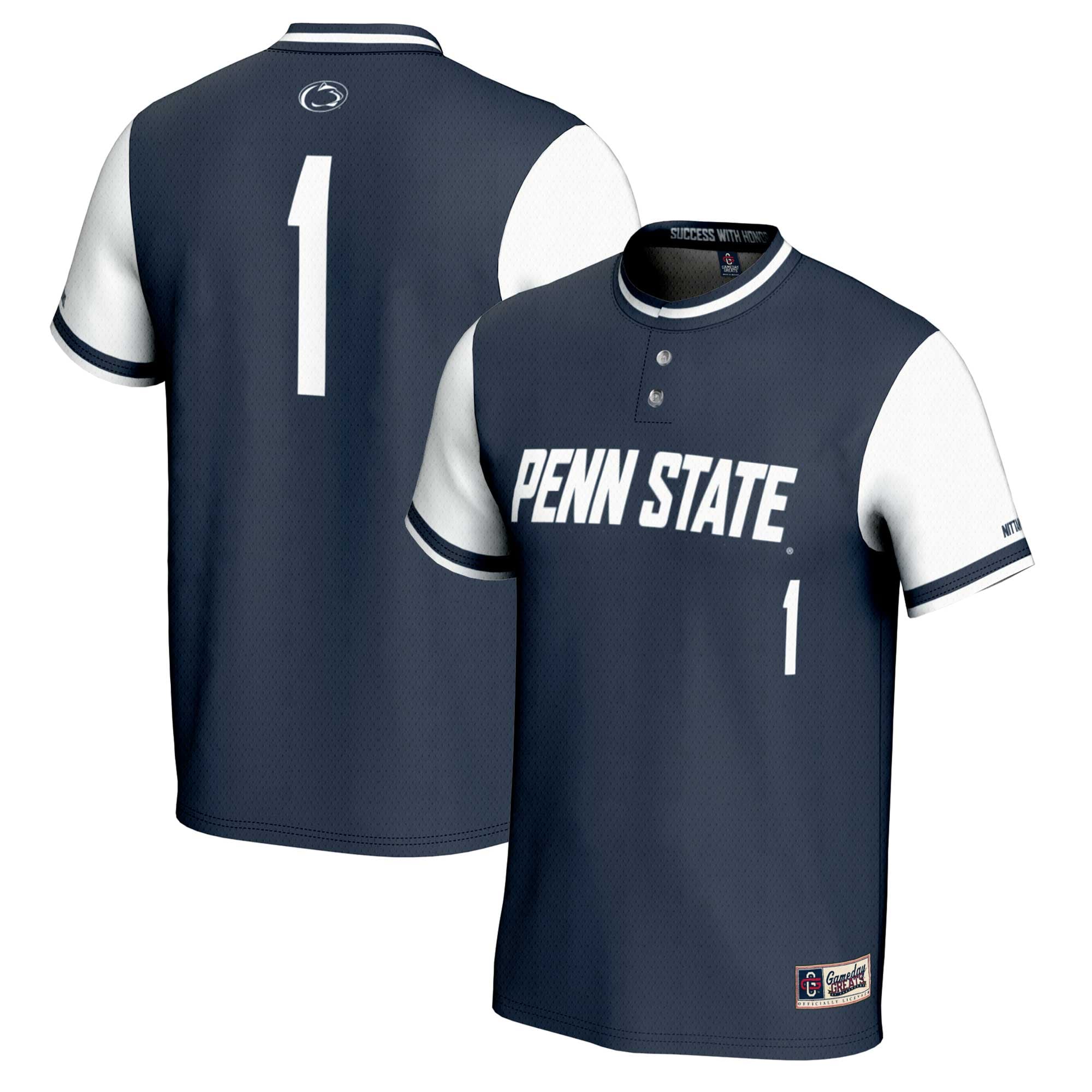 #1 Penn State Nittany Lions Unisex Lightweight Softball Jersey Navy - front and back view