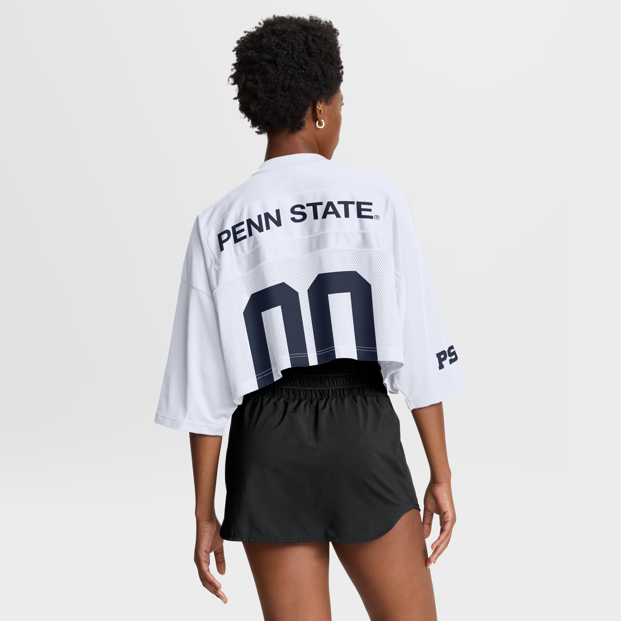 Penn State Nittany Lions Women's Cropped Mesh Fashion Jersey White - model back view