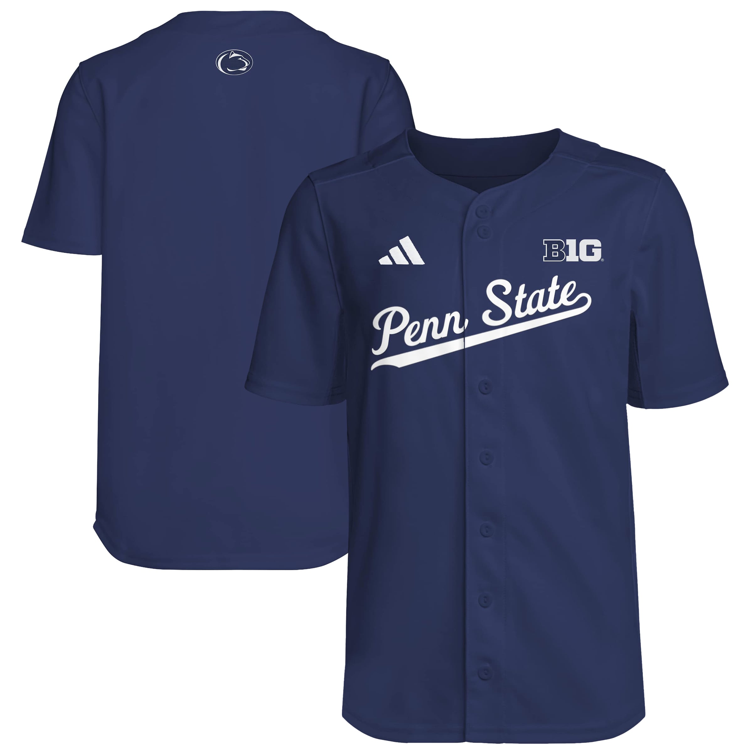 Penn State Nittany Lions Youth Baseball Jersey Navy - front and back view