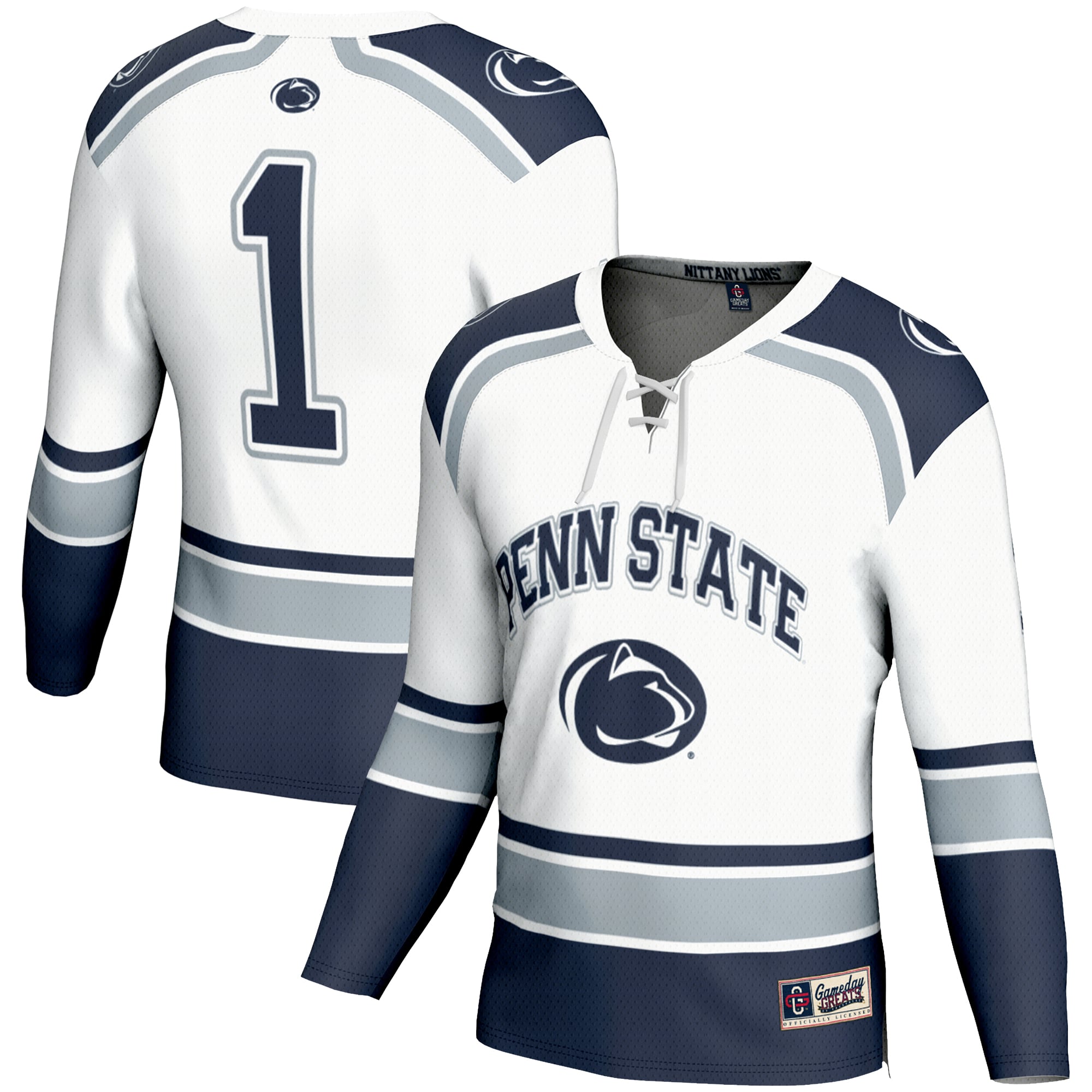 #1 Penn State Nittany Lions Youth Hockey Jersey White - front and back view
