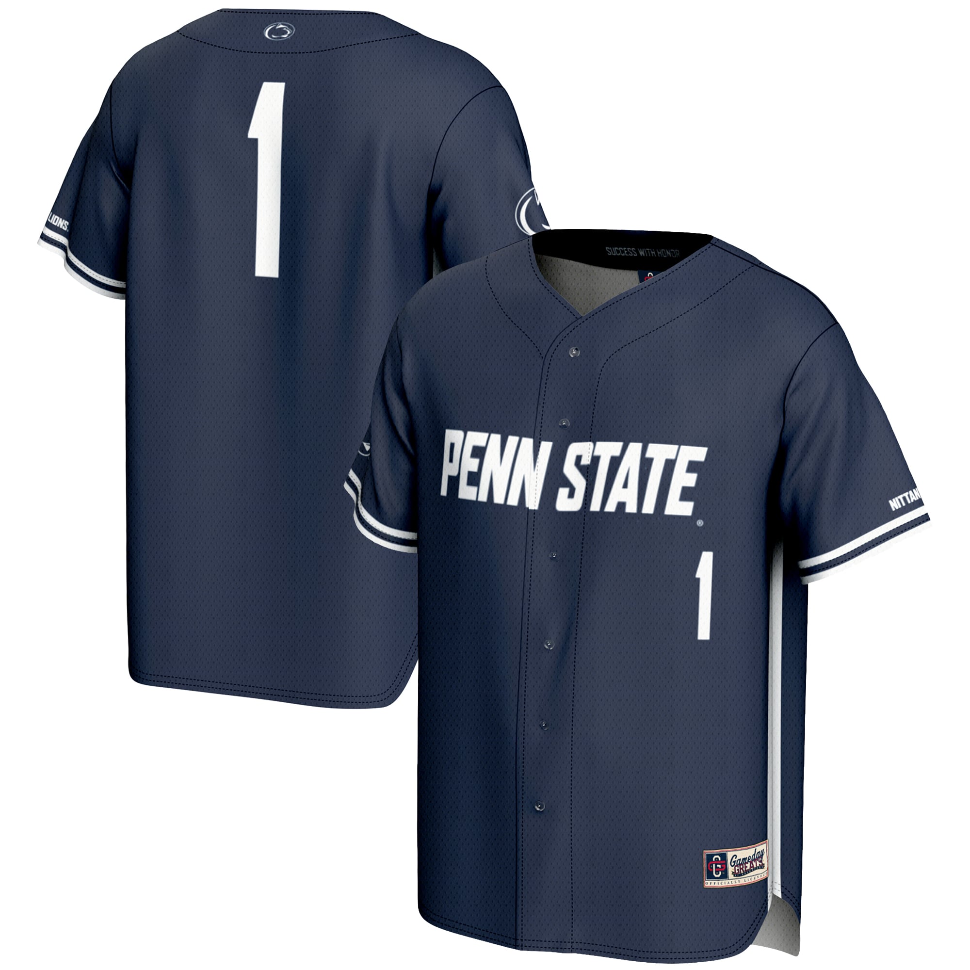 #1 Penn State Nittany Lions Youth Lightweight Baseball Fashion Jersey Navy - front and back view