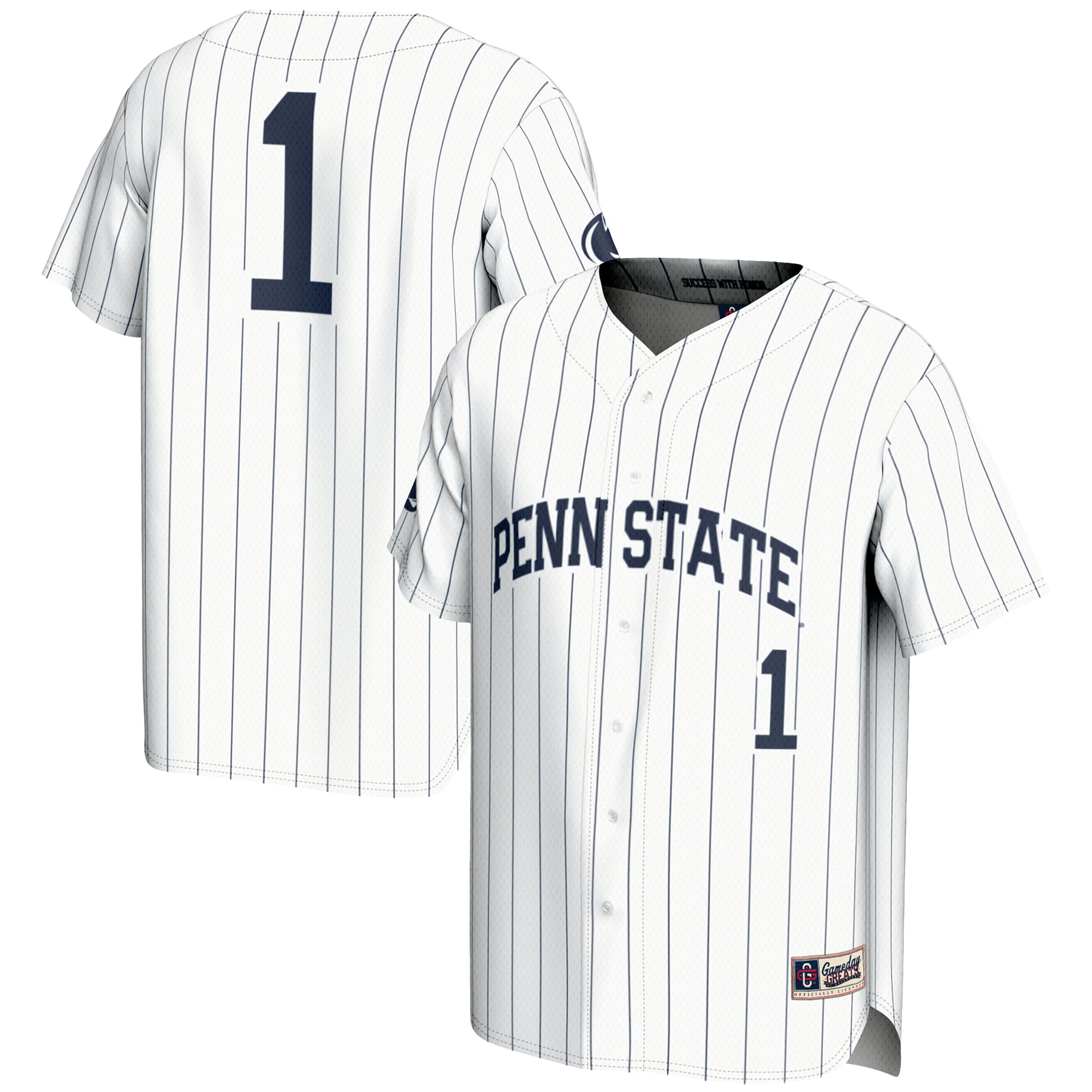 #1 Penn State Nittany Lions Youth Lightweight Baseball Fashion Jersey White - front and back view