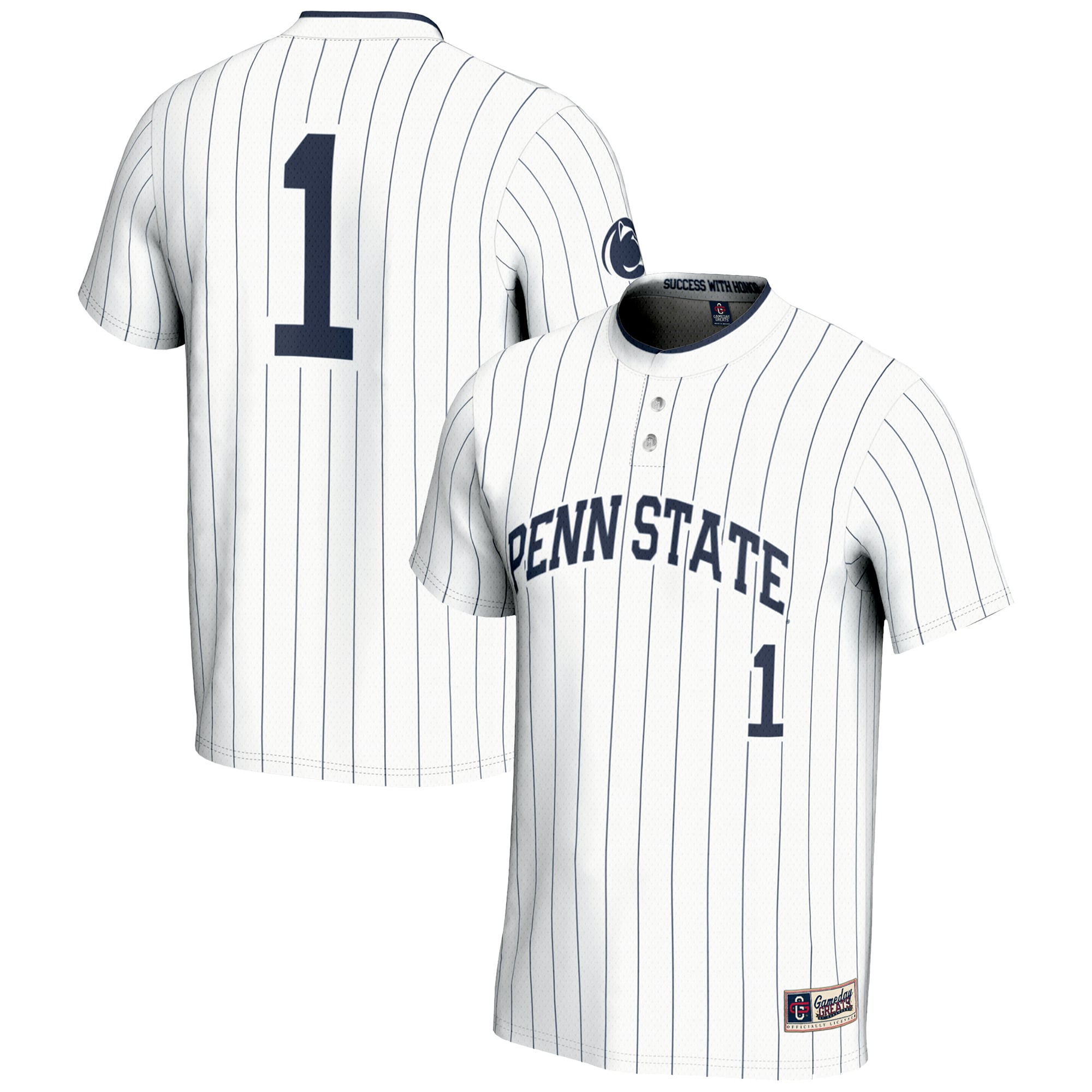 #1 Penn State Nittany Lions Youth Lightweight Softball Jersey White - front and back view