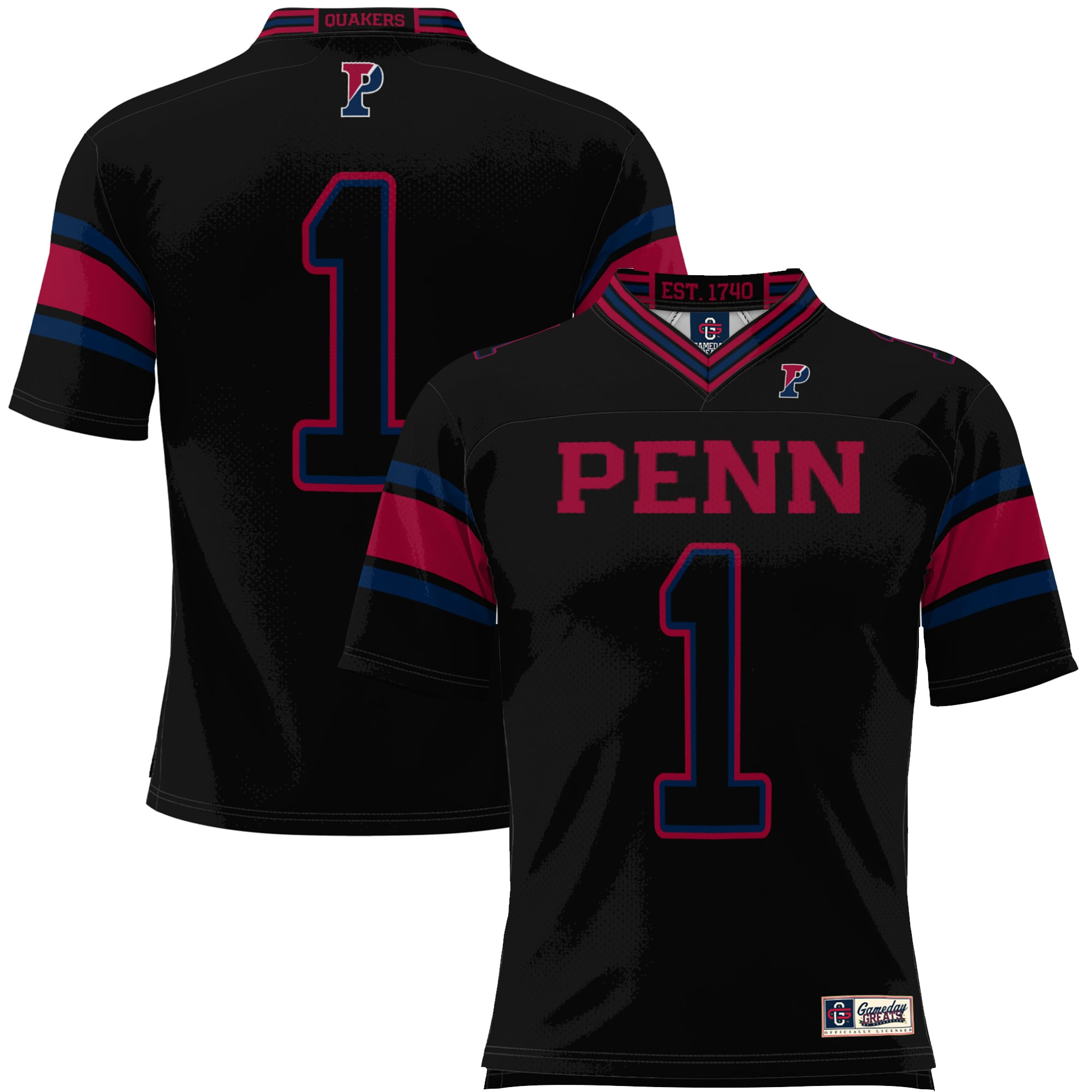 #1 Pennsylvania Quakers Youth Endzone Football Jersey Black - front view