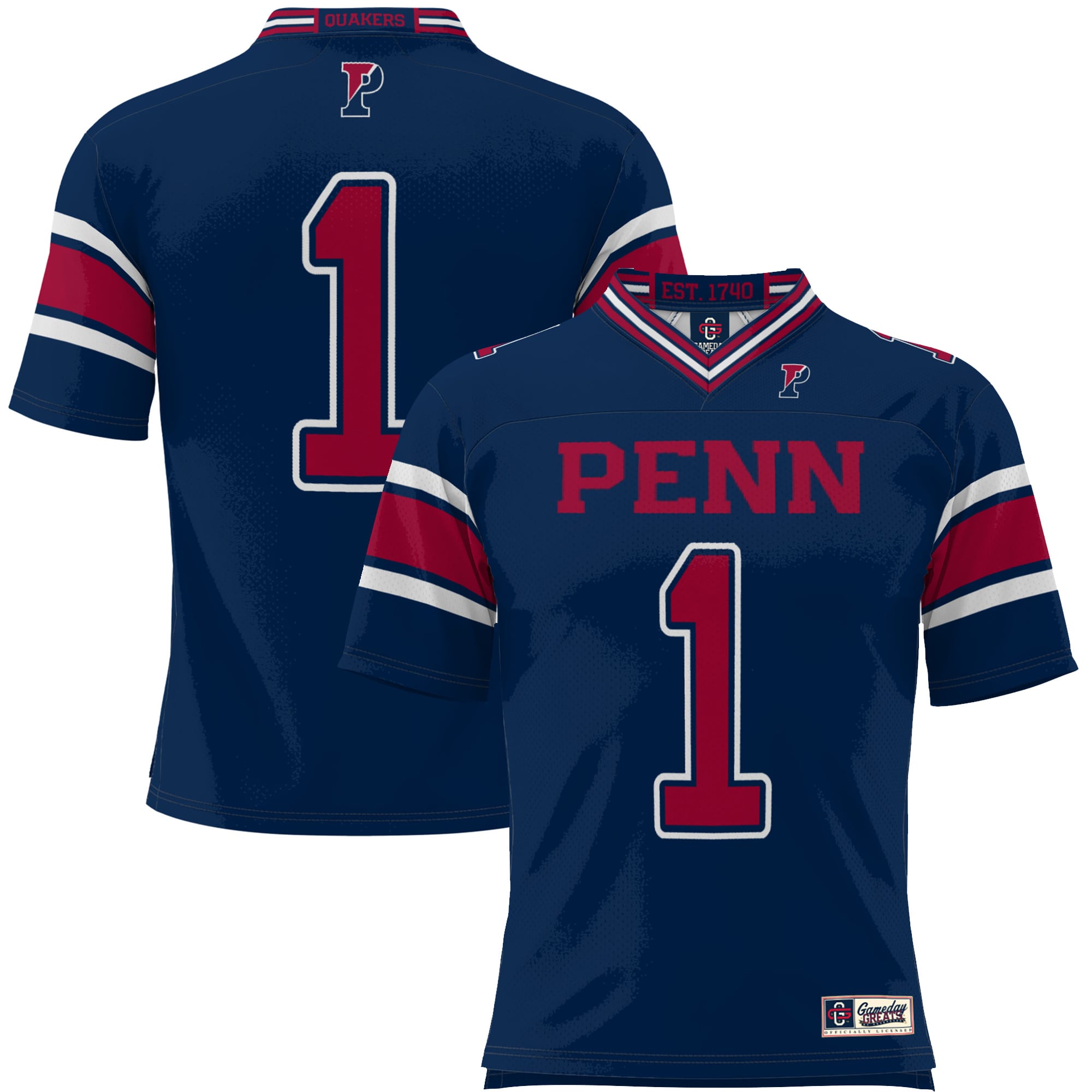 #1 Pennsylvania Quakers Endzone Football Jersey Navy - front view