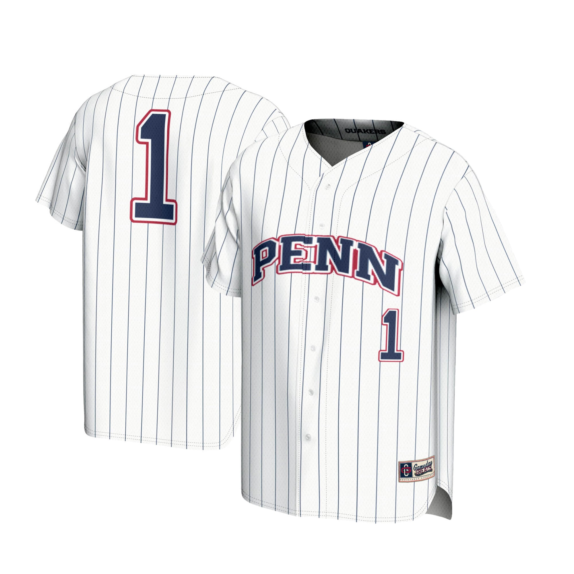 #1 Pennsylvania Quakers Lightweight Baseball Jersey White - front and back view