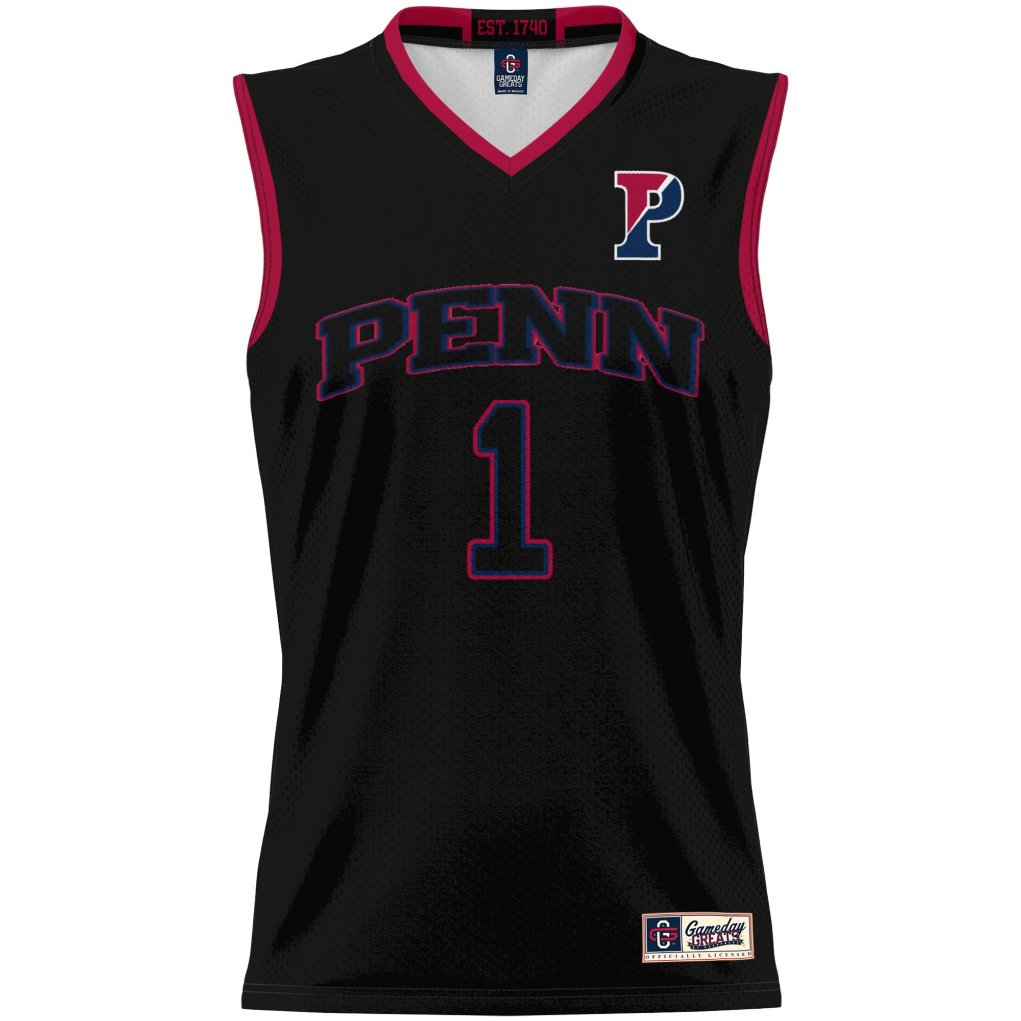 #1 Pennsylvania Quakers Unisex Lightweight Basketball Jersey Black - front view