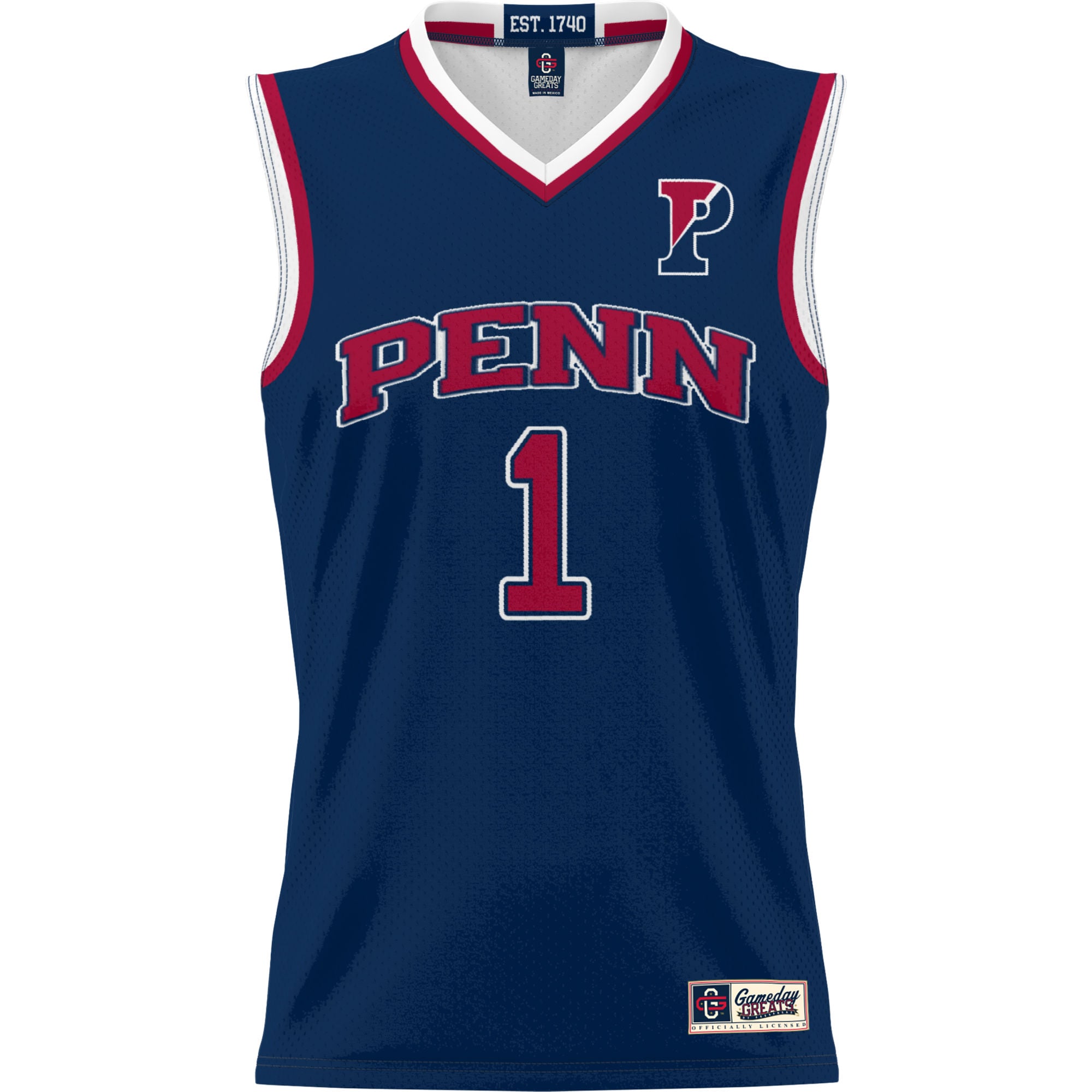 #1 Pennsylvania Quakers Unisex Lightweight Basketball Jersey Navy - front view