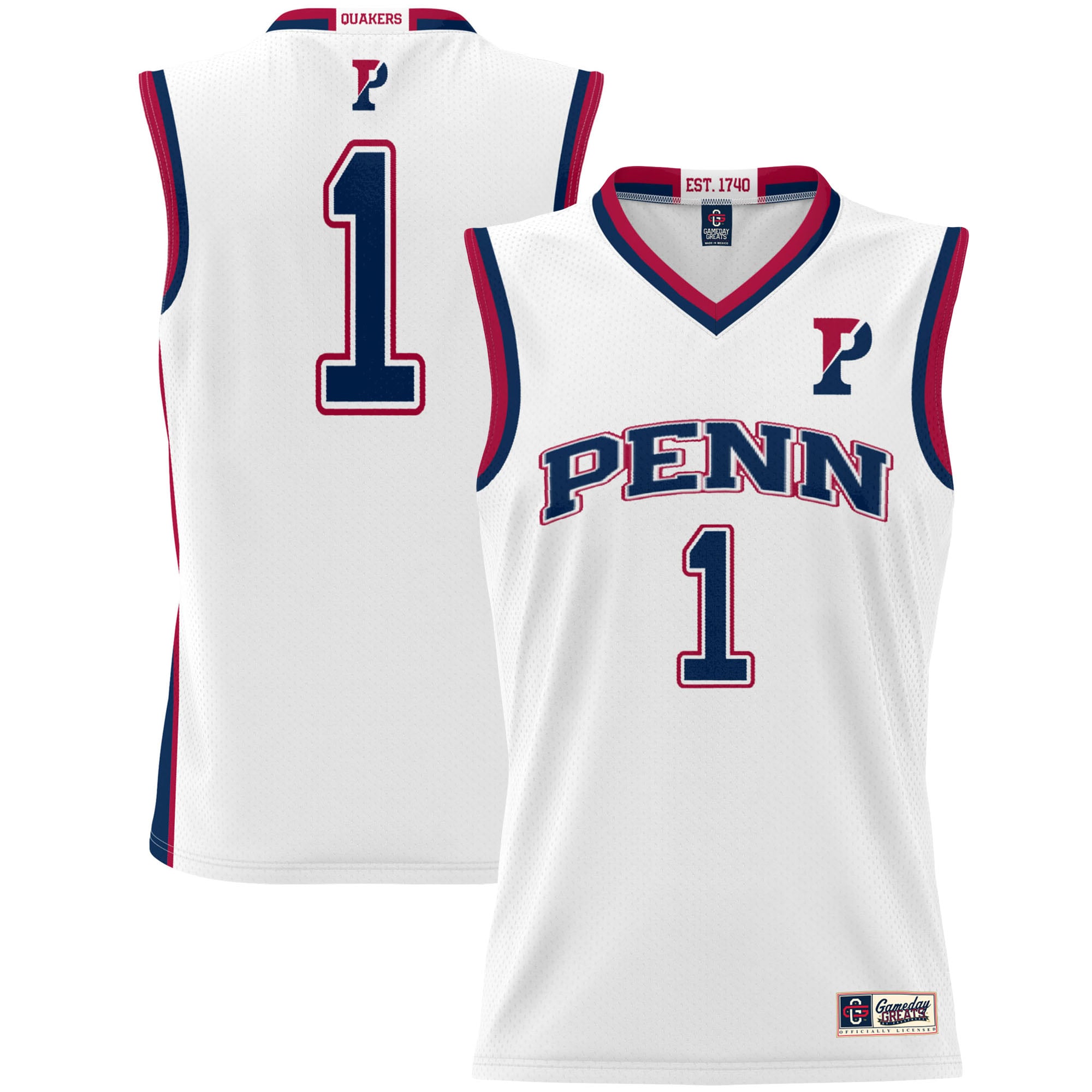 #1 Pennsylvania Quakers Unisex Lightweight Basketball Jersey White - front and back view