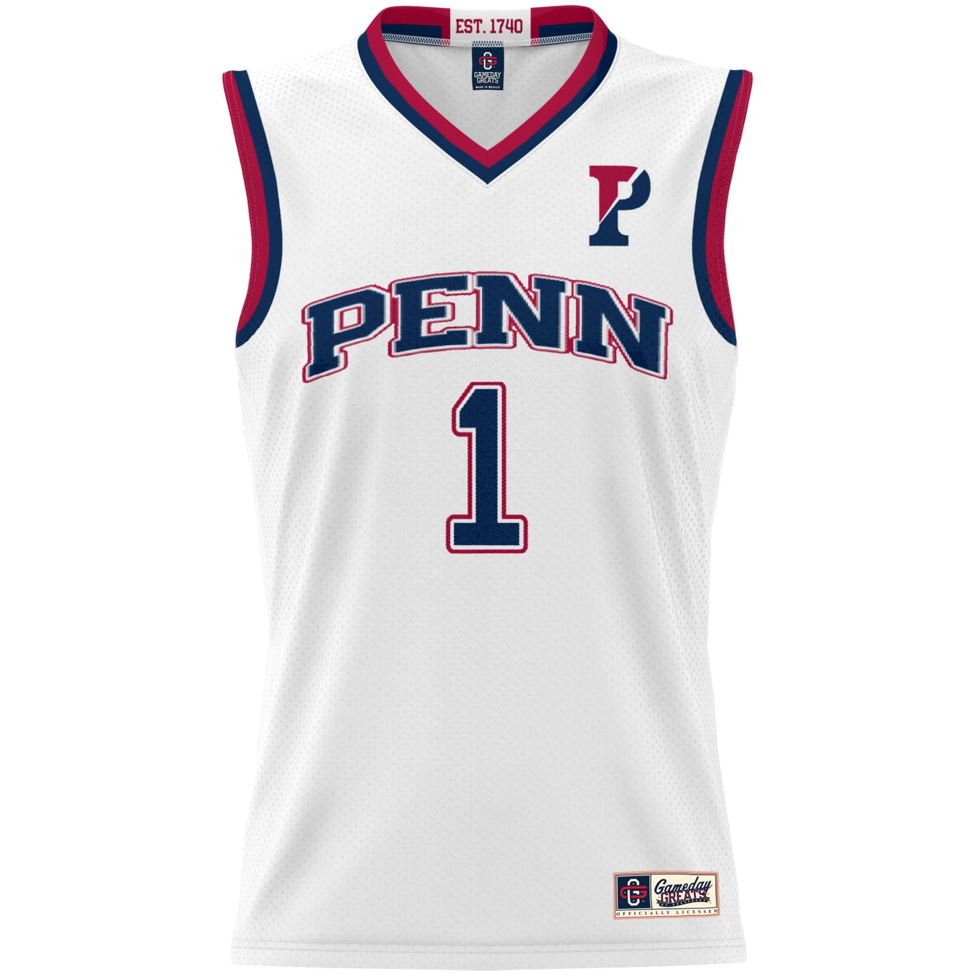 #1 Pennsylvania Quakers Unisex Lightweight Basketball Jersey White - front view