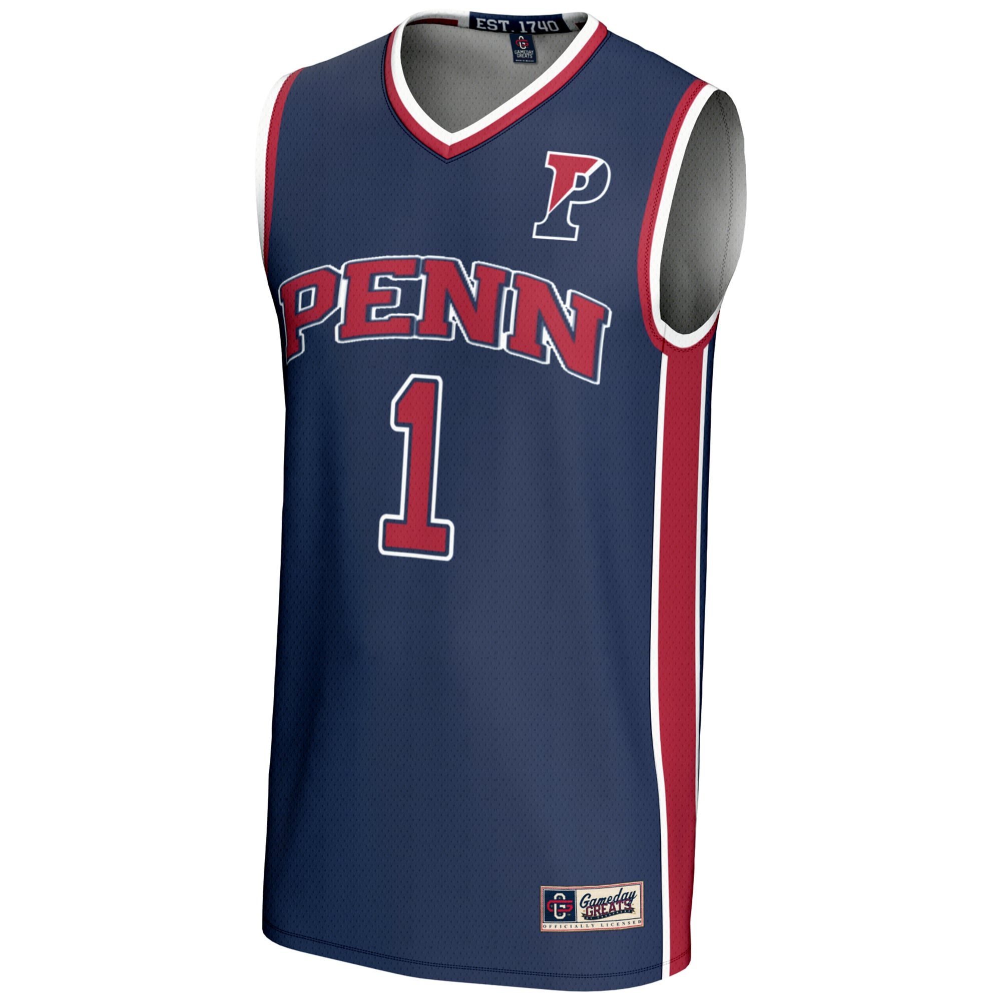 #1 Pennsylvania Quakers Youth Lightweight Basketball Jersey Navy - front view